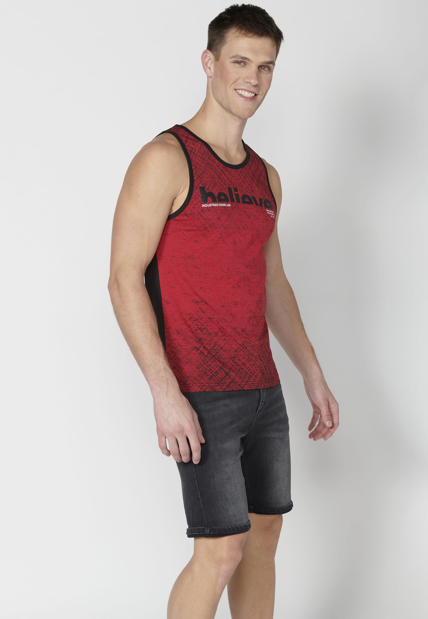 Camiseta sin mangas de Algodón con texto en el pecho color Rojo para Hombre