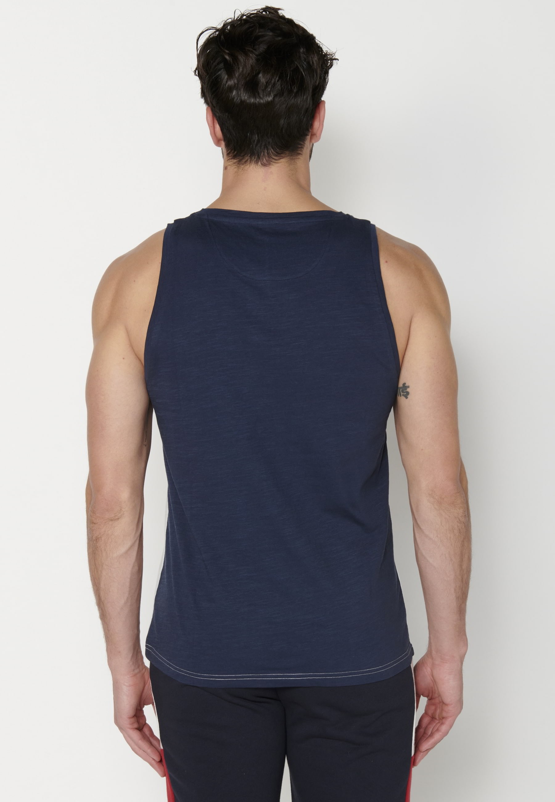 Men's Navy Front Print Cotton Tank Top