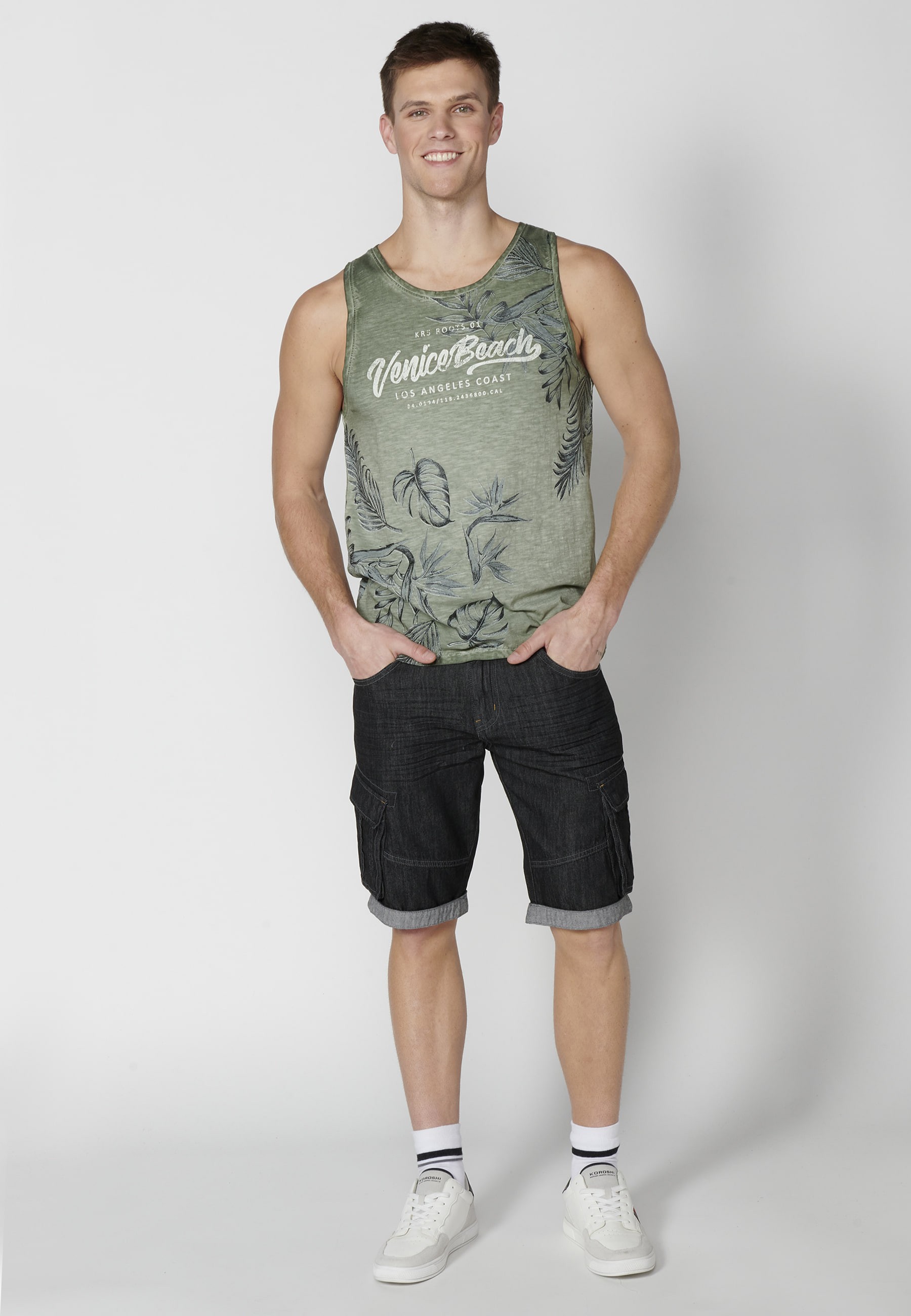 Camiseta sin mangas de Algodón con estampado en el pecho color Kaki para Hombre 1
