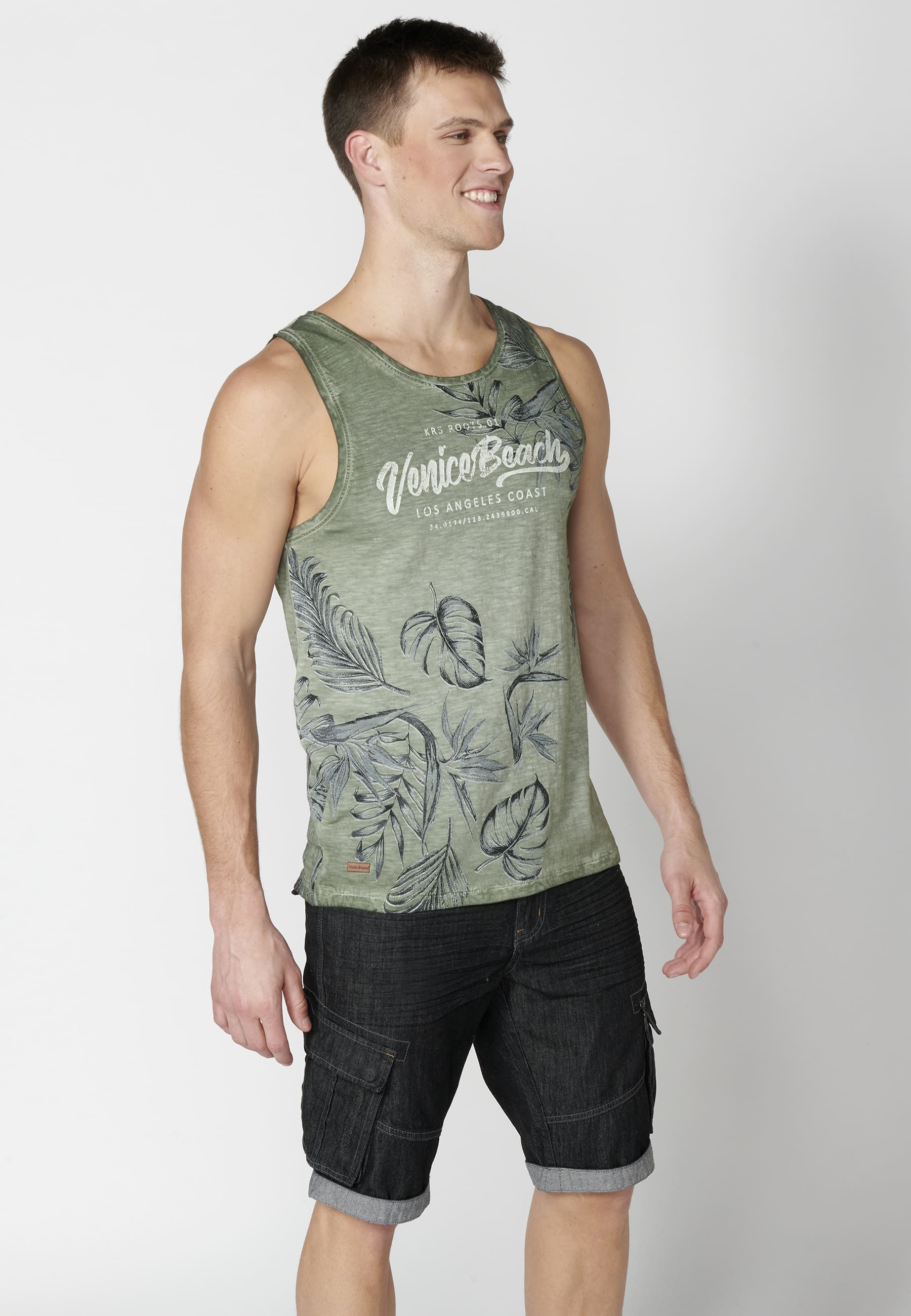 Camiseta sin mangas de Algodón con estampado en el pecho color Kaki para Hombre 2