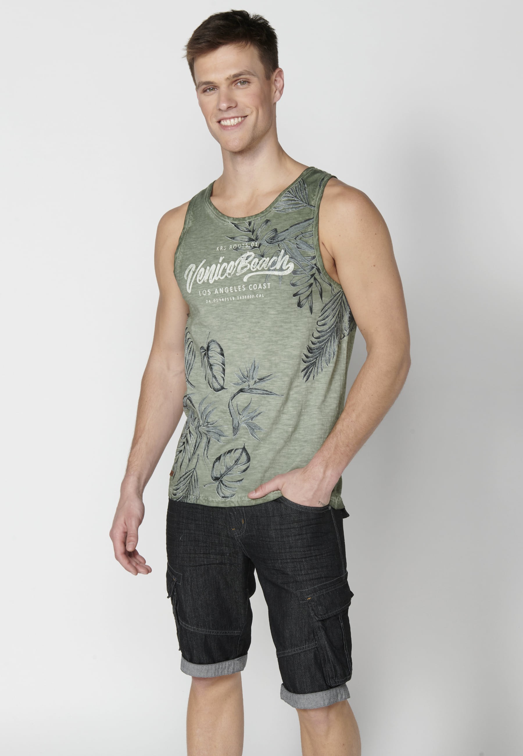 Camiseta sin mangas de Algodón con estampado en el pecho color Kaki para Hombre 4