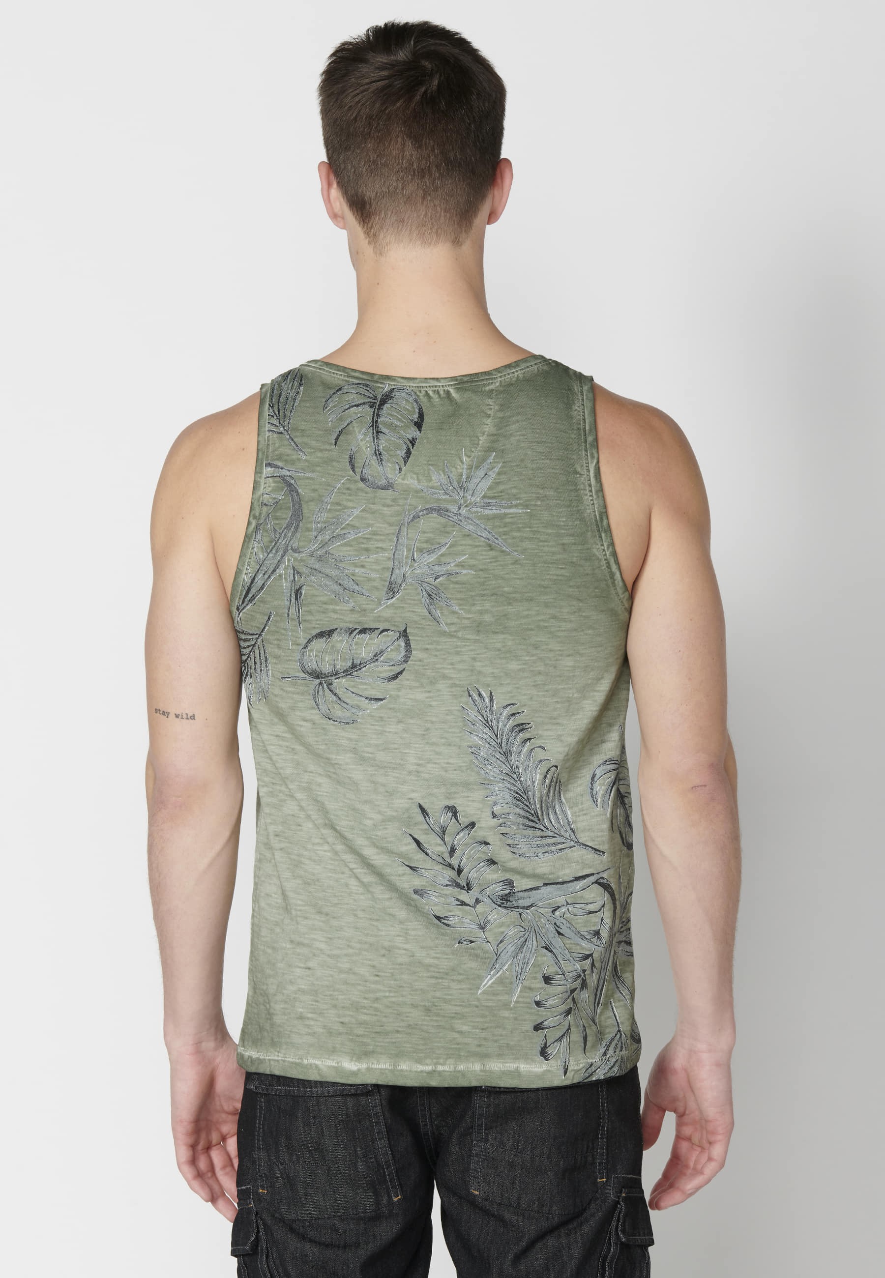 Camiseta sin mangas de Algodón con estampado en el pecho color Kaki para Hombre 5