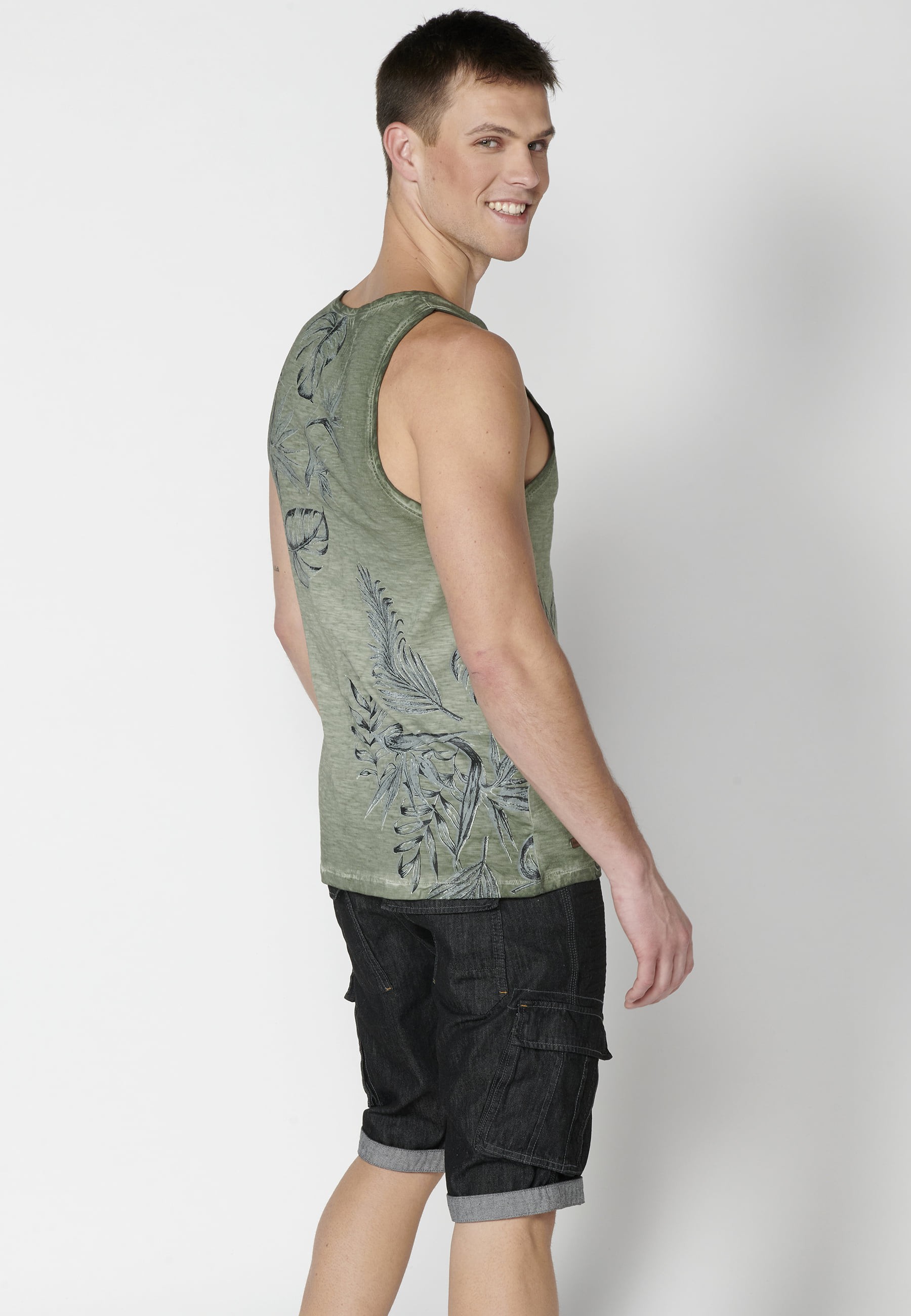 Camiseta sin mangas de Algodón con estampado en el pecho color Kaki para Hombre 6