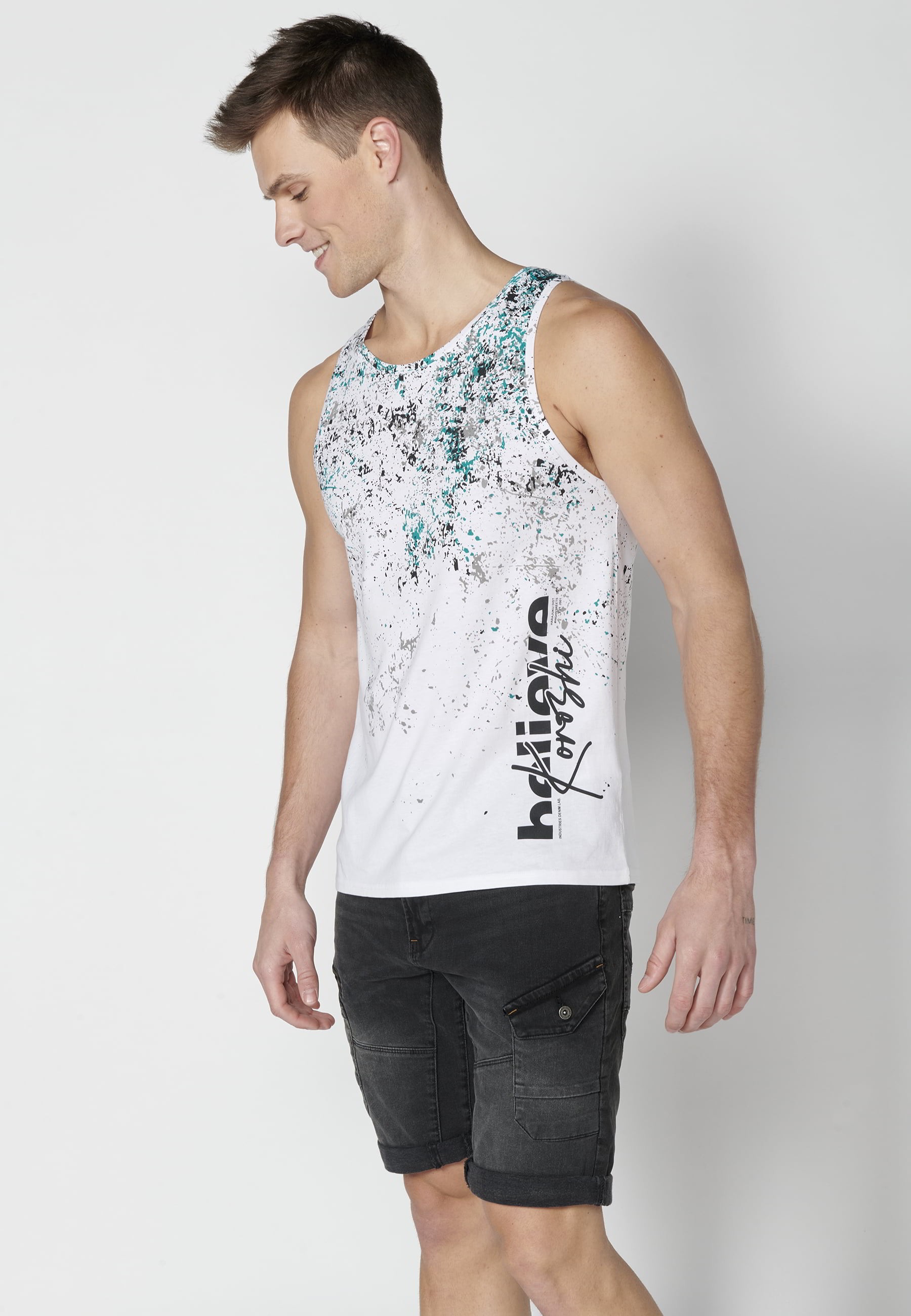 Men's White Gradient Effect Cotton Tank Top