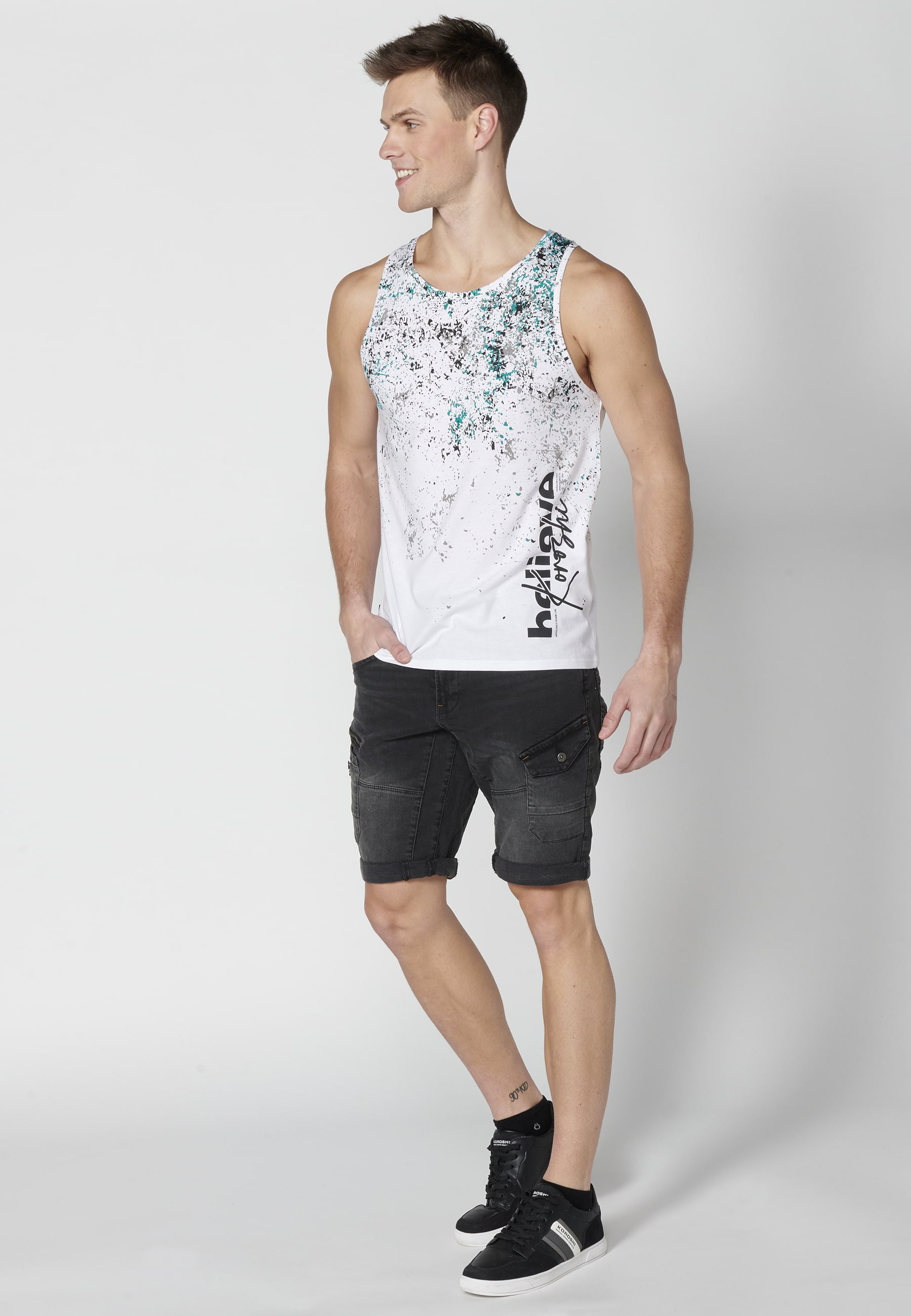 Camiseta sin mangas de Algodón con efecto degradado color Blanco para Hombre 1