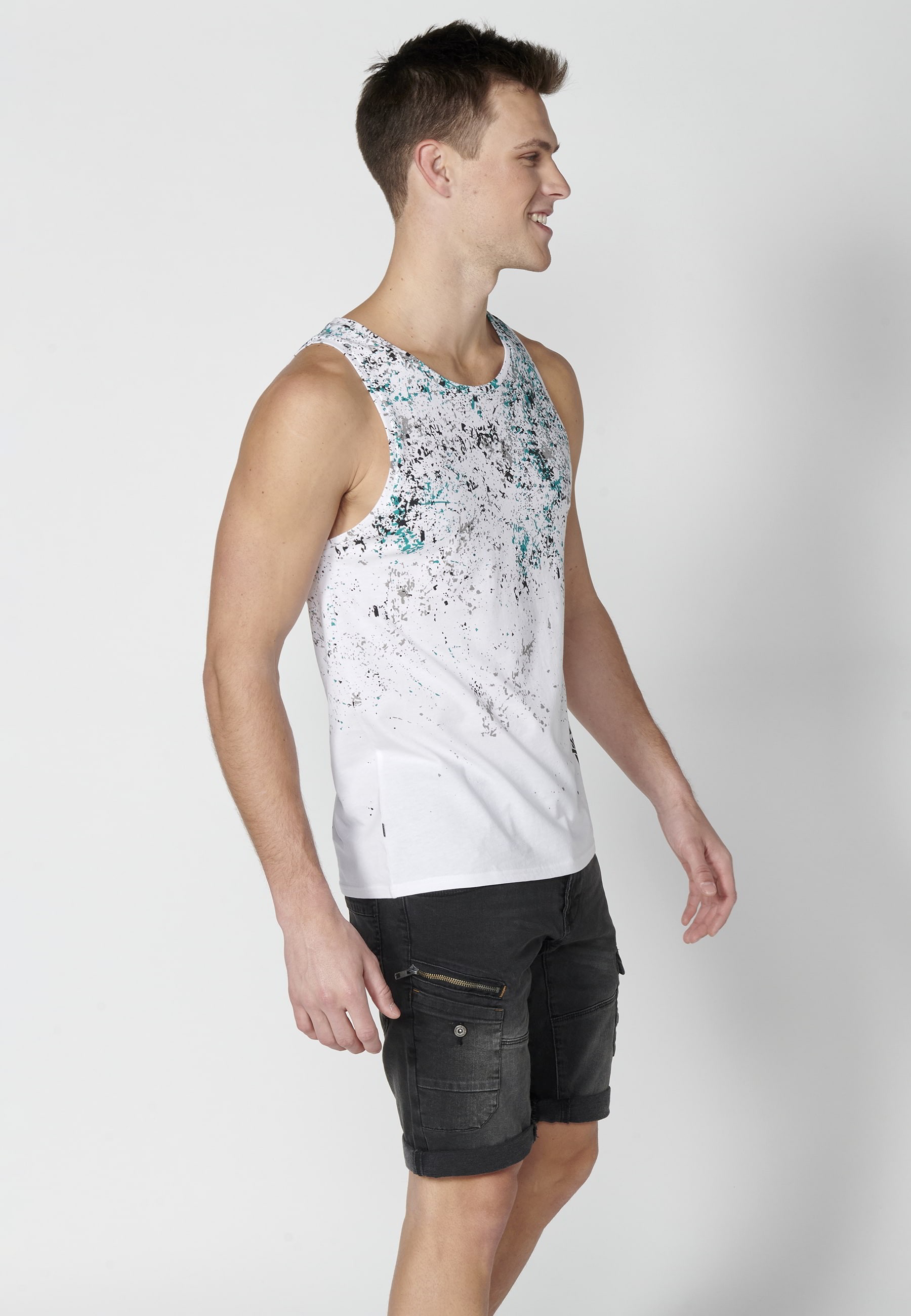 Men's White Gradient Effect Cotton Tank Top 3