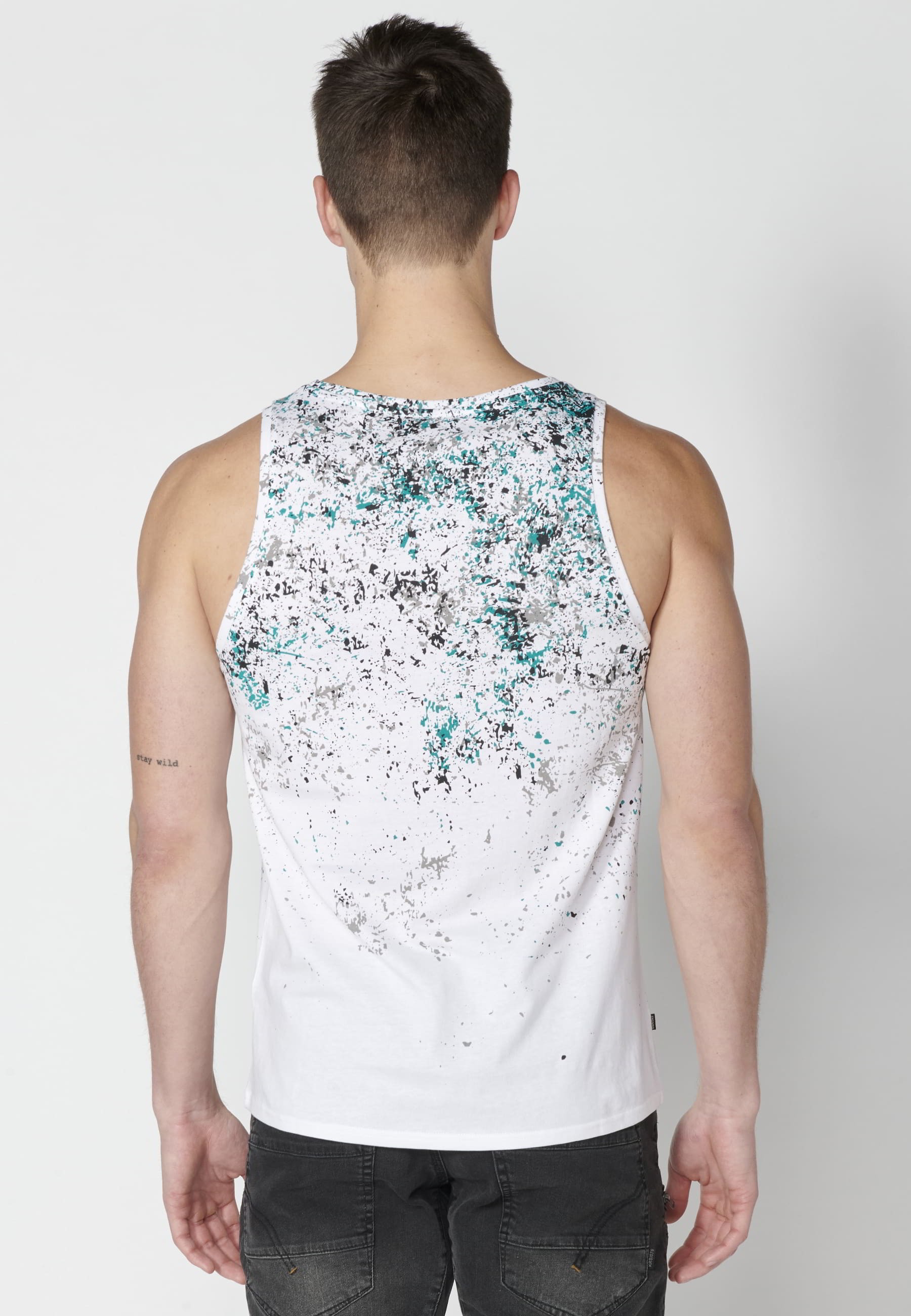Men's White Gradient Effect Cotton Tank Top 6