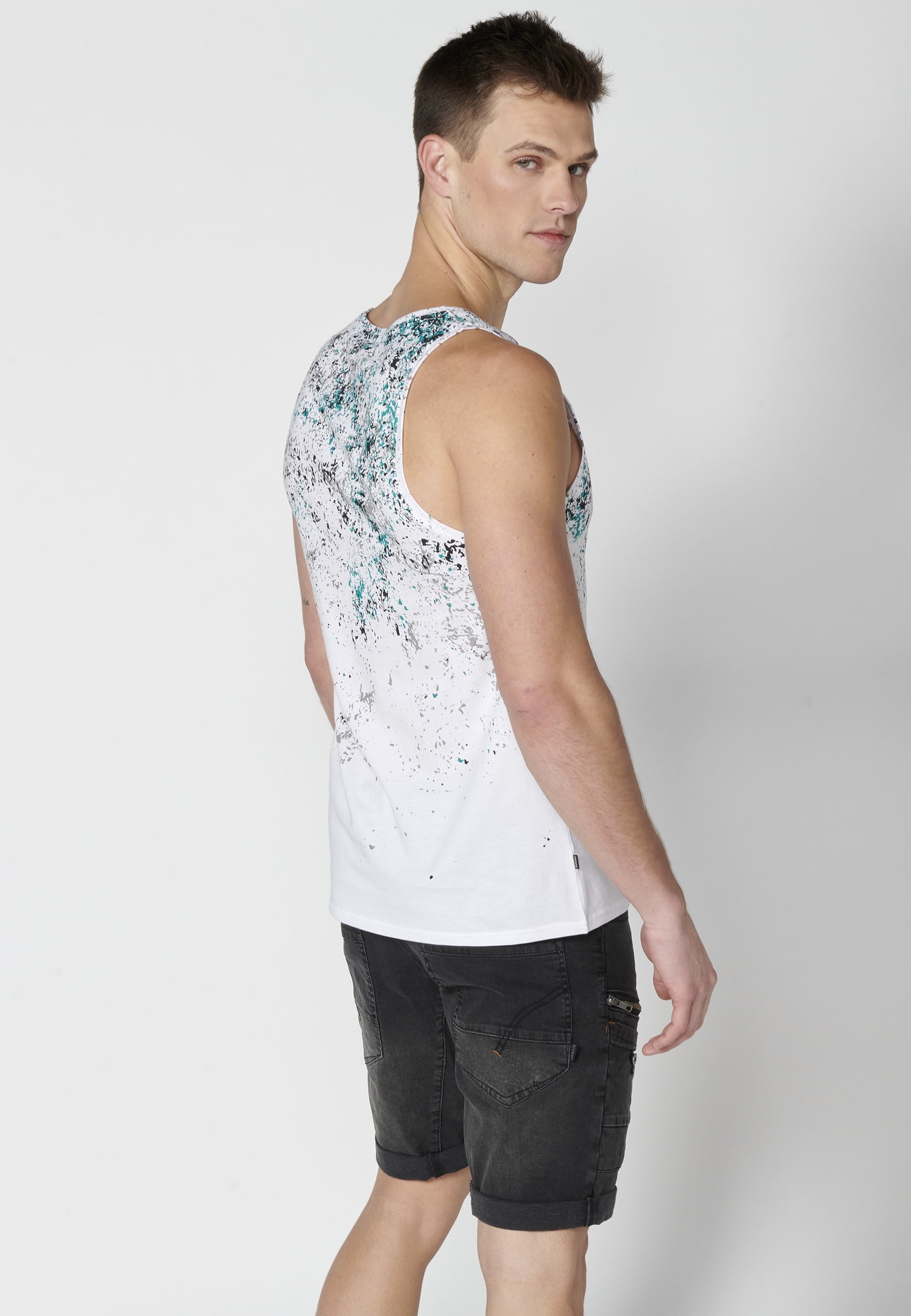 Men's White Gradient Effect Cotton Tank Top 5