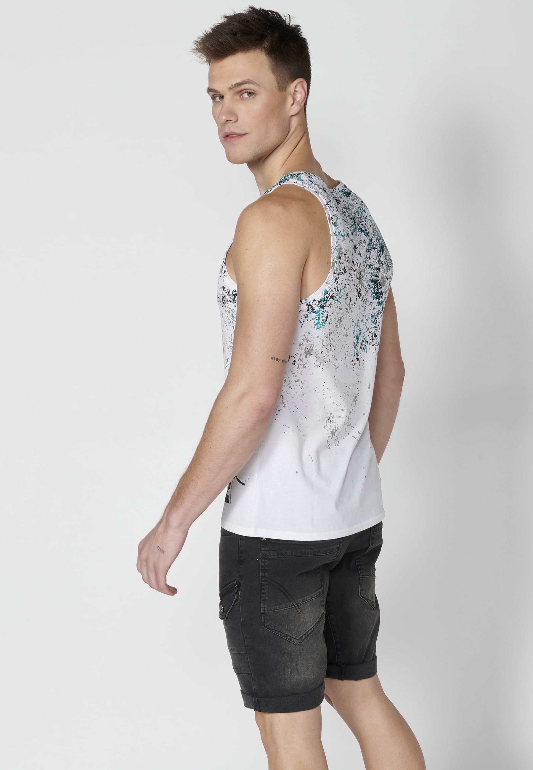 Men's White Gradient Effect Cotton Tank Top 7