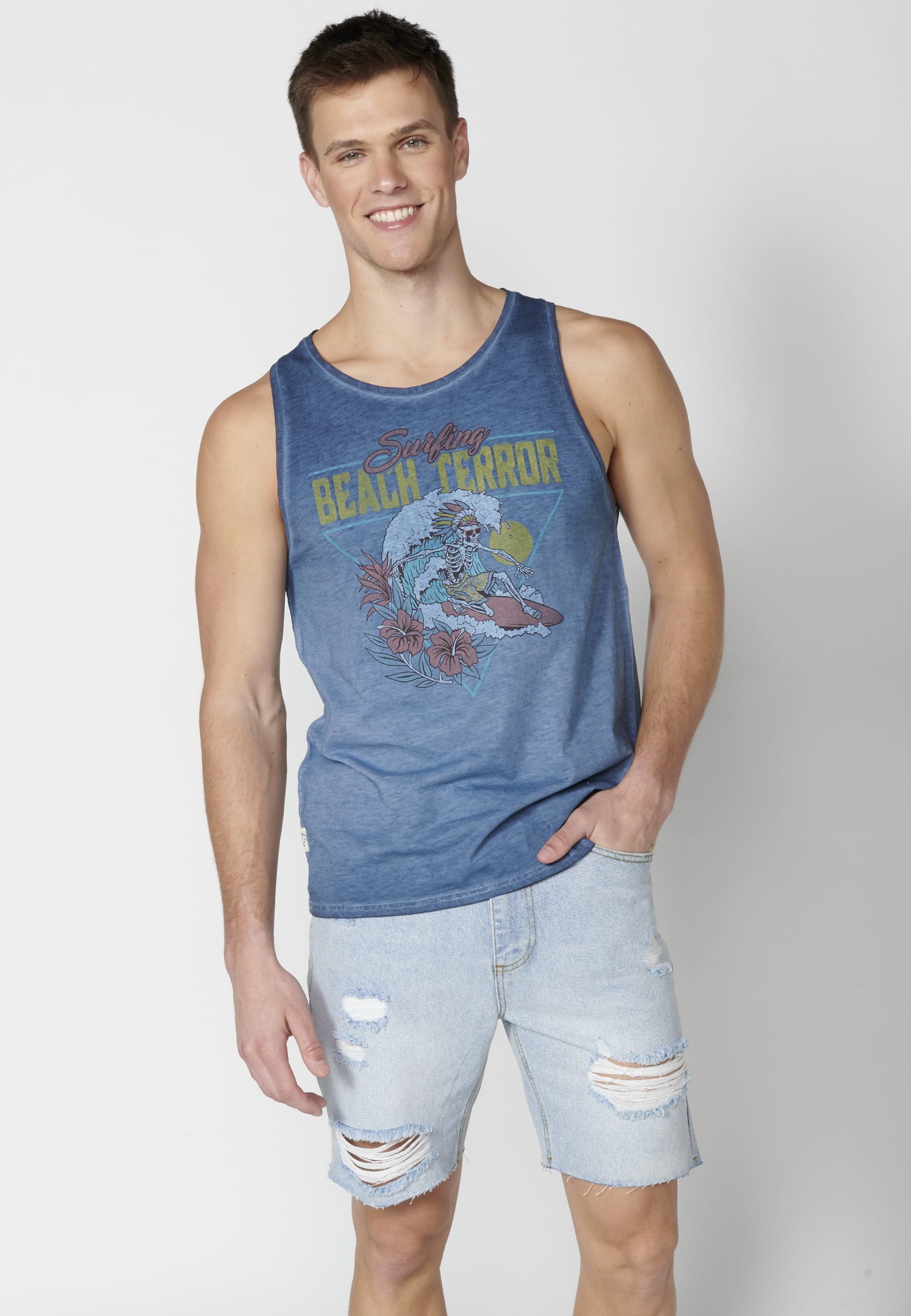 Camiseta sin mangas de Algodón con efecto degradado color Índigo para Hombre