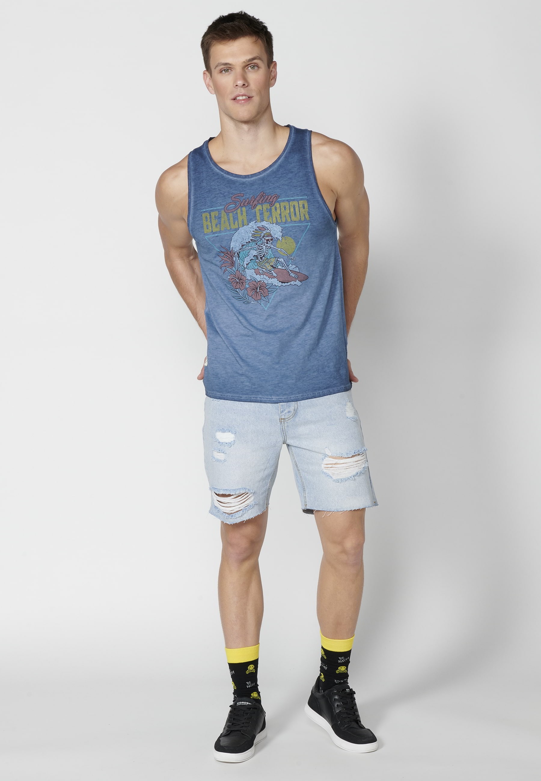 Camiseta sin mangas de Algodón con efecto degradado color Índigo para Hombre 1