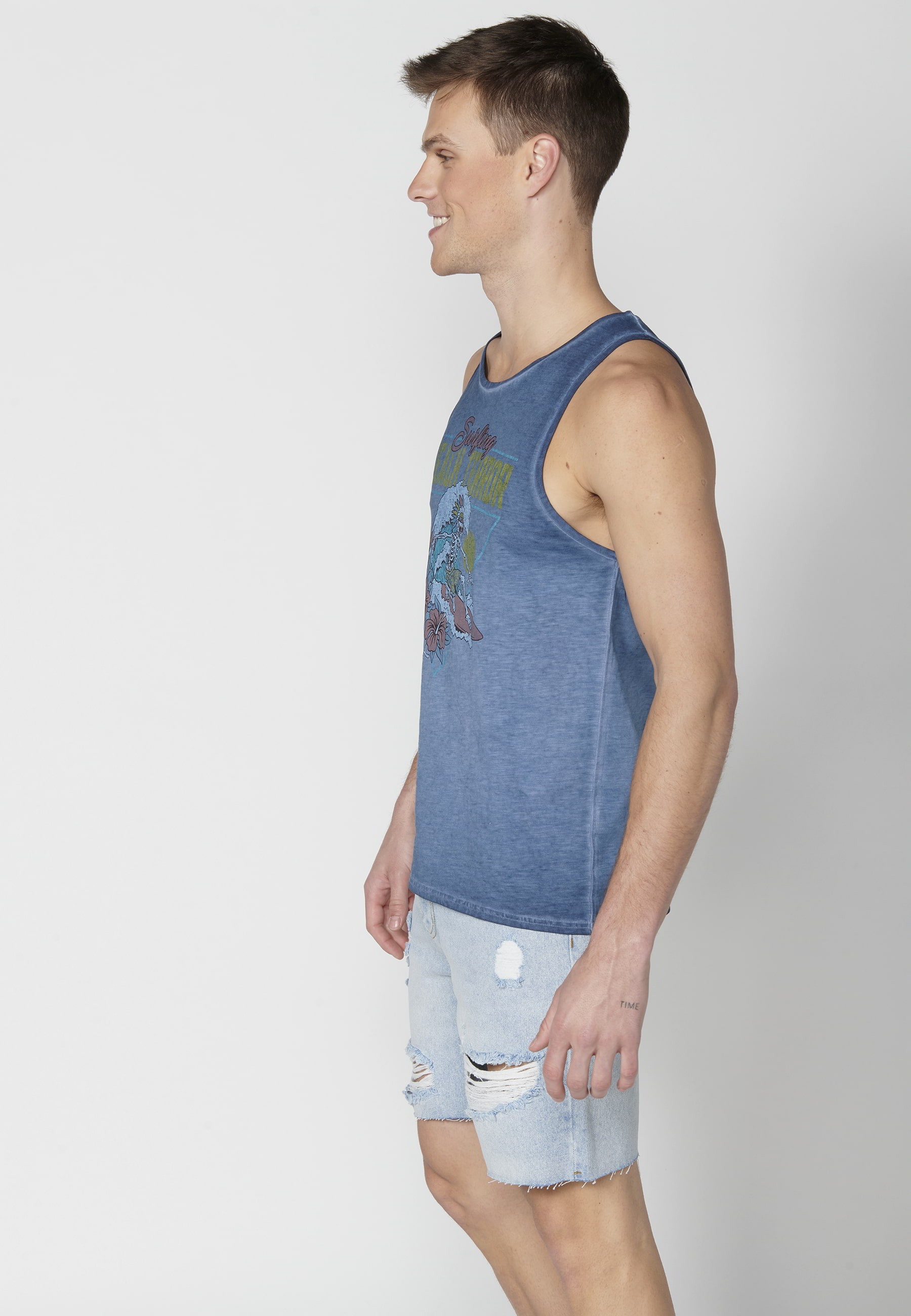Camiseta sin mangas de Algodón con efecto degradado color Índigo para Hombre 4