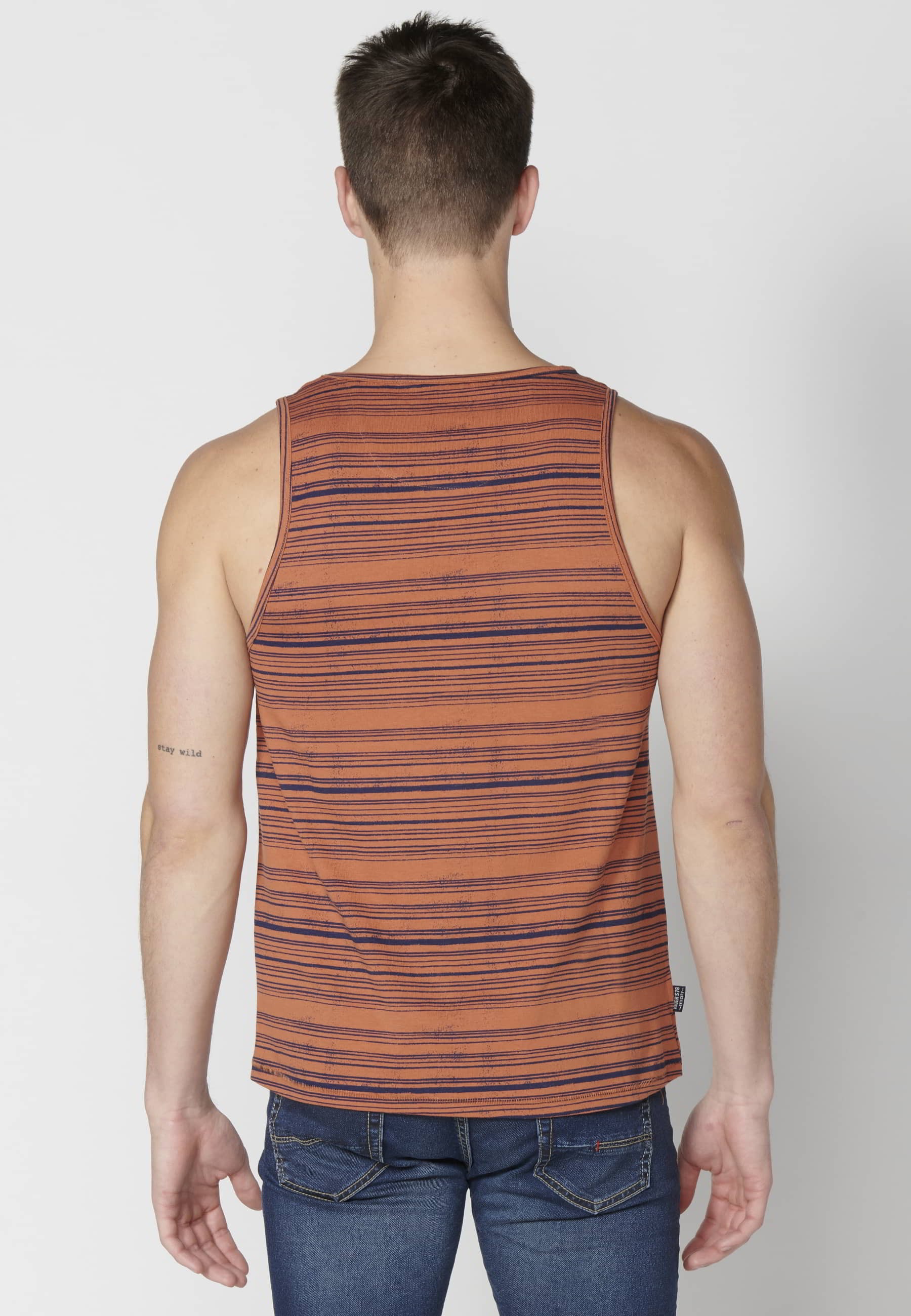 Rostfarbenes, gestreiftes, bedrucktes Baumwoll-Tanktop für Herren