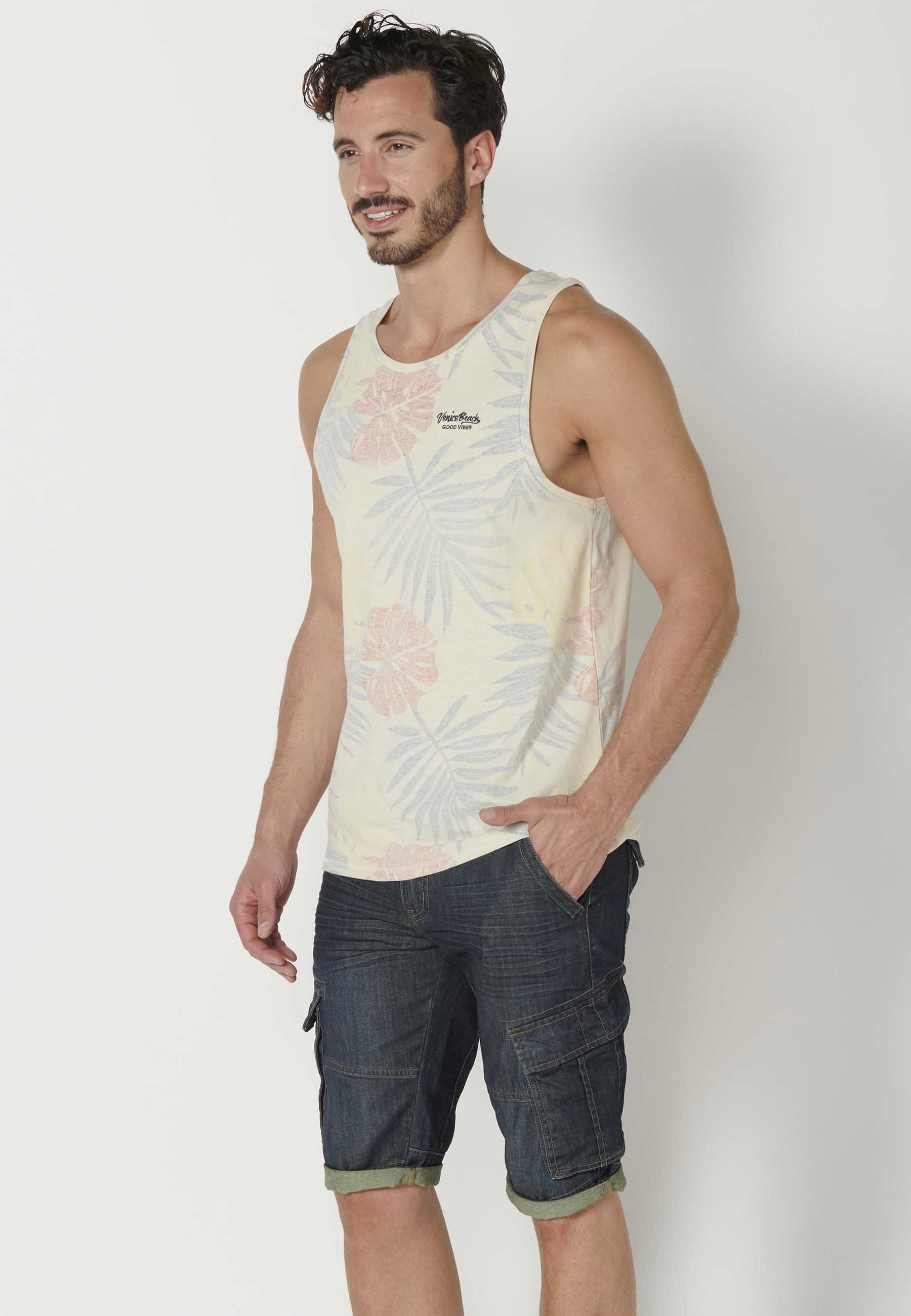 Camiseta sin mangas de Algodón con estampado tropical color Multicolor para Hombre