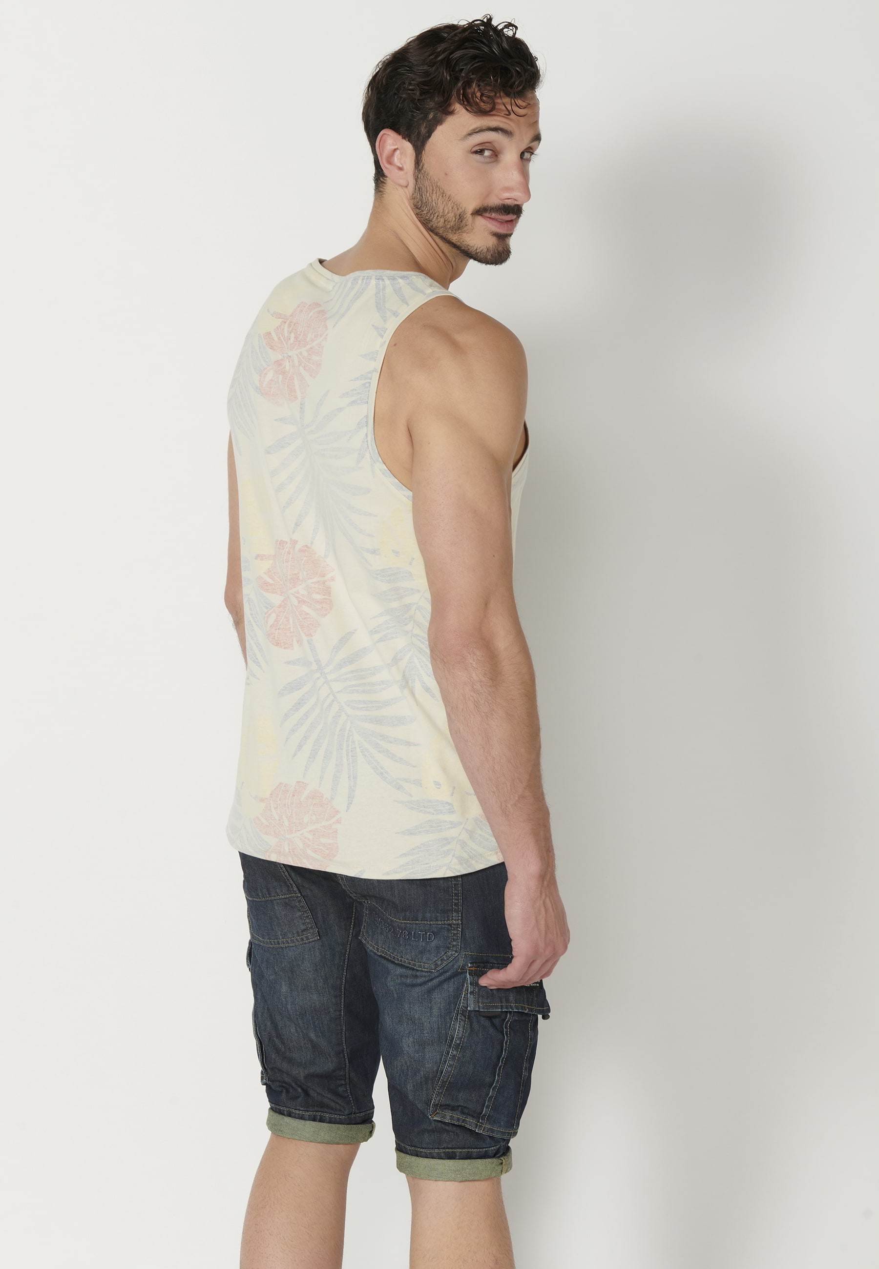 Camiseta sin mangas de Algodón con estampado tropical color Multicolor para Hombre