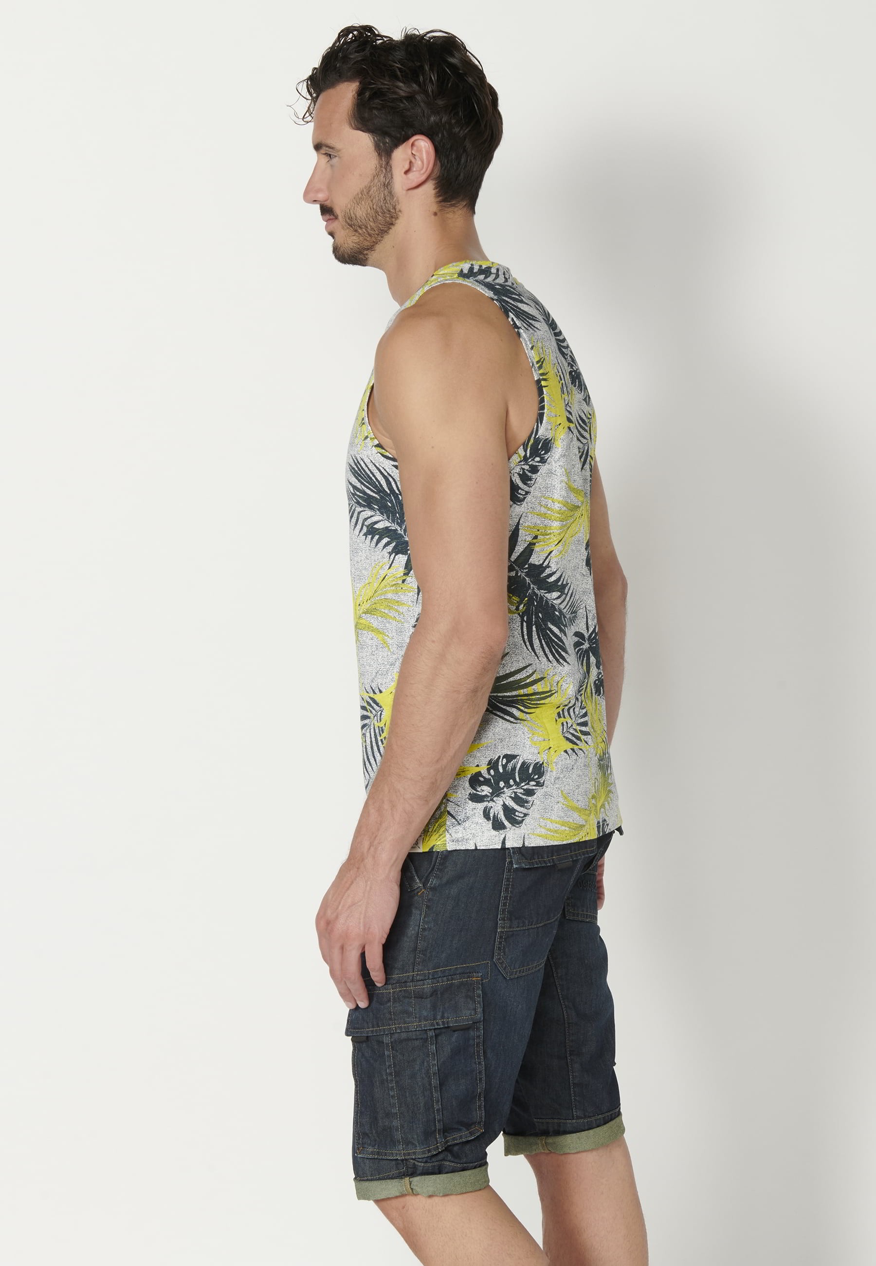 Camiseta sin mangas de Algodón con estampado tropical color Blanco para Hombre