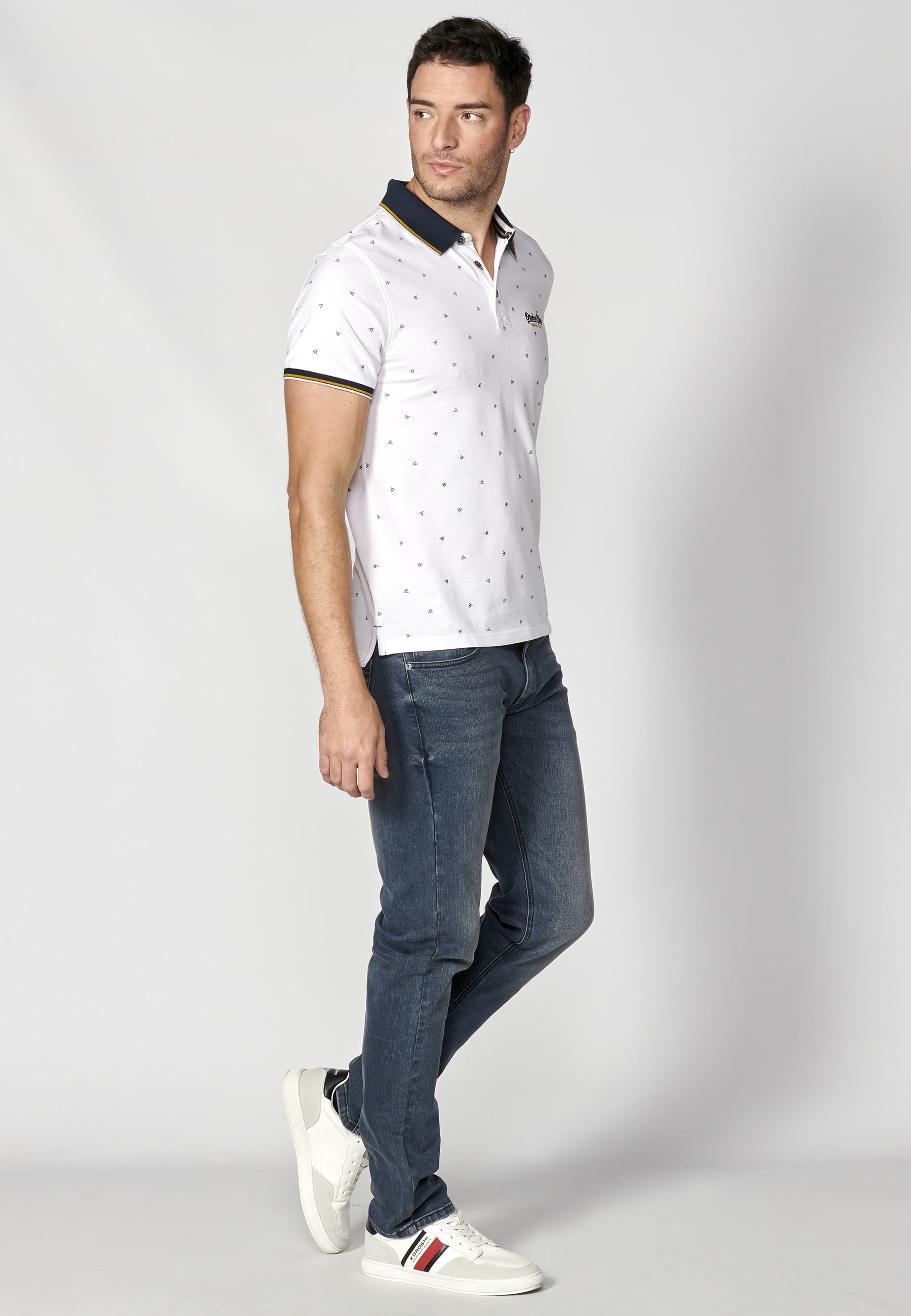 White Cotton Short Sleeve Polo Shirt for Men