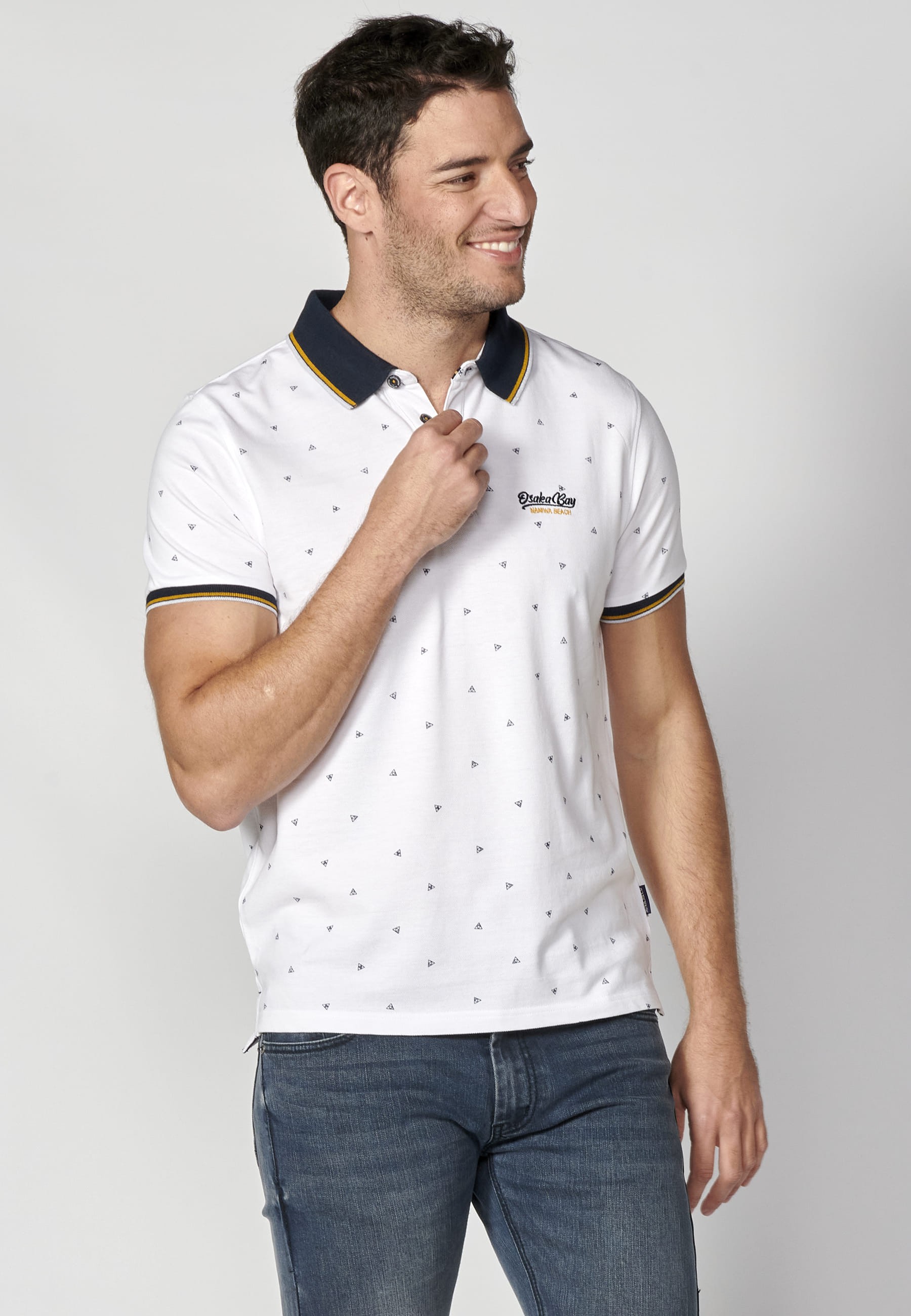 White Cotton Short Sleeve Polo Shirt for Men