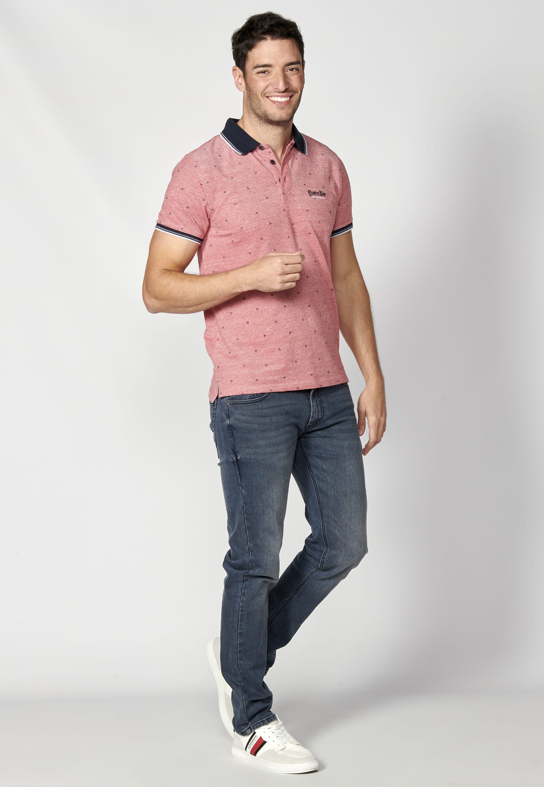 Red Cotton Short Sleeve Polo Shirt for Men