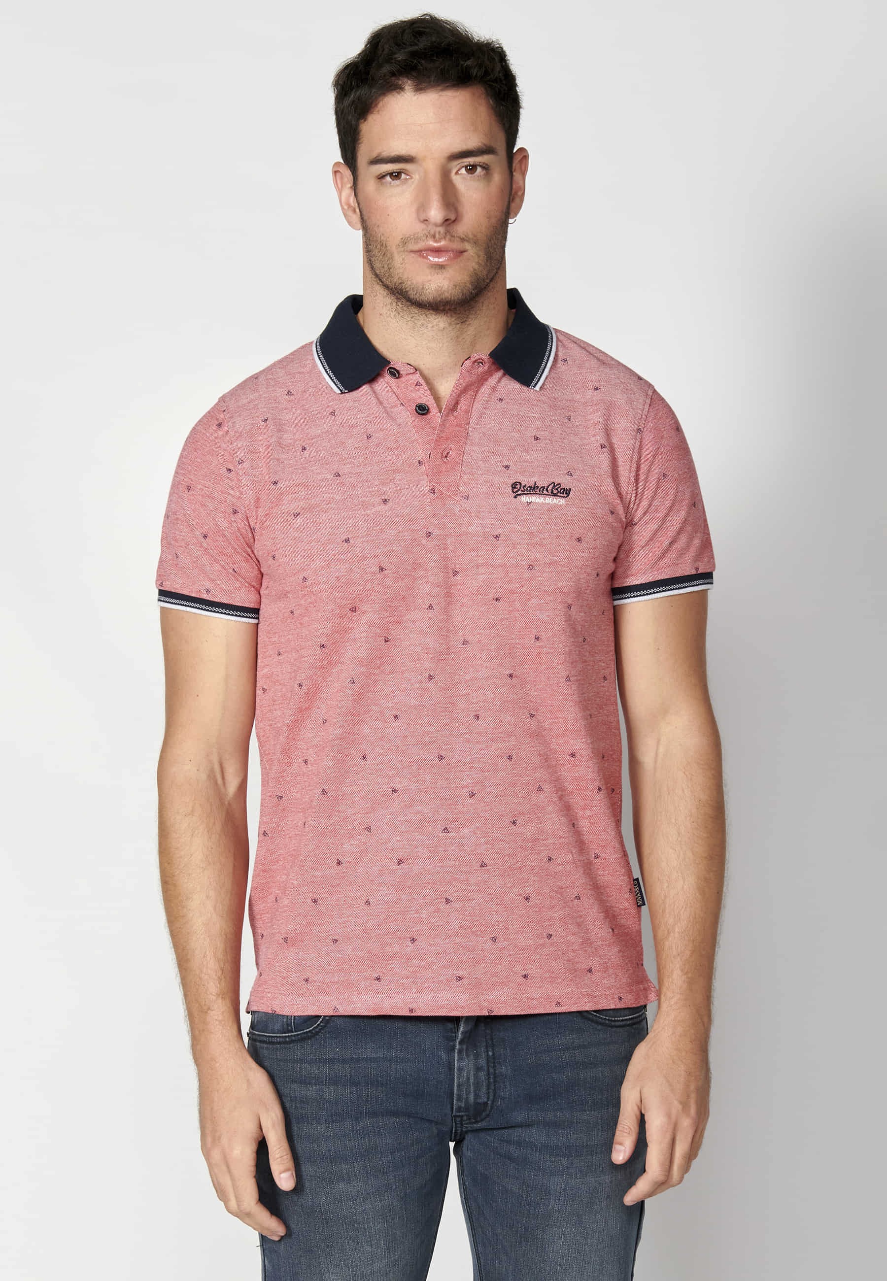 Red Cotton Short Sleeve Polo Shirt for Men