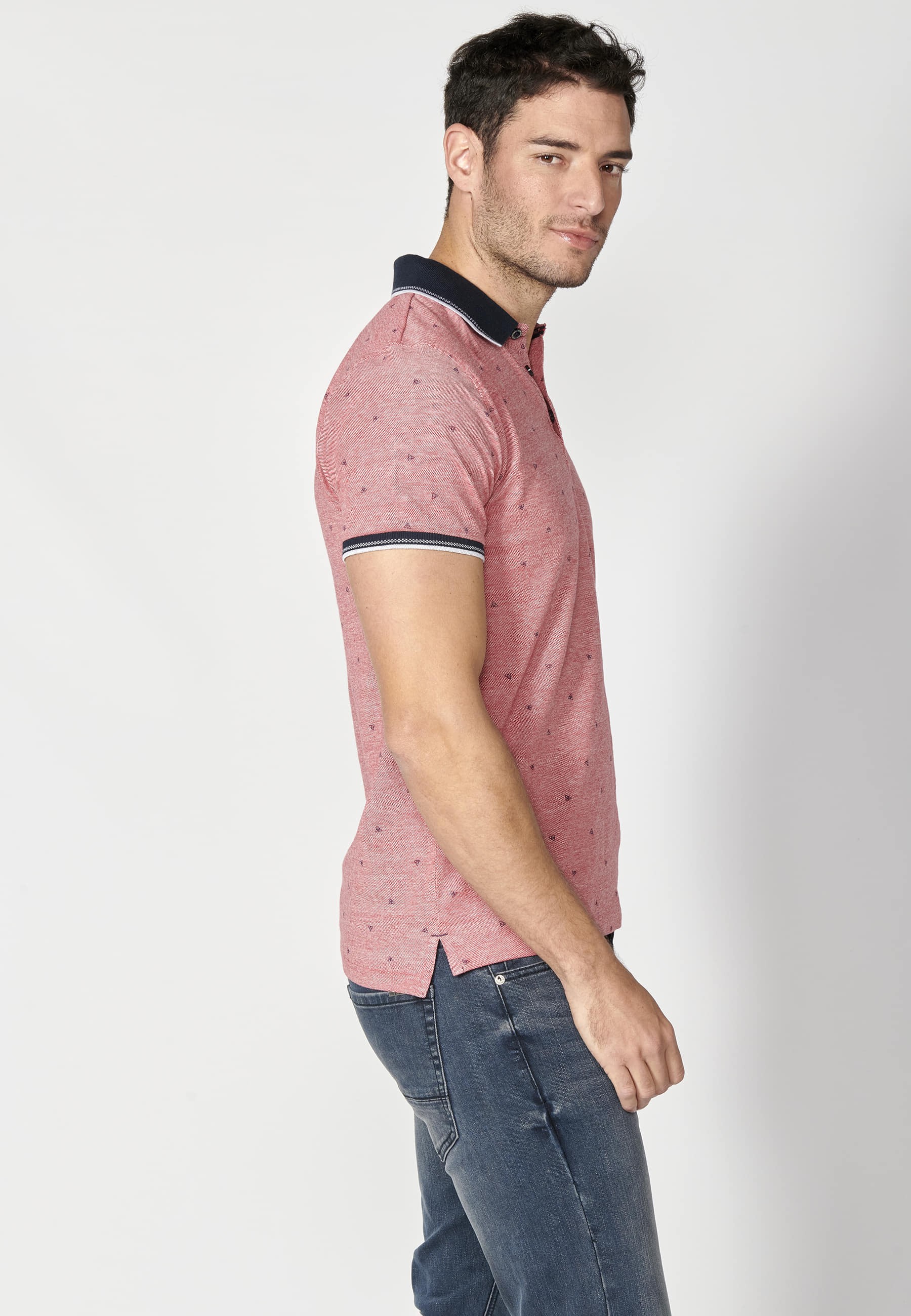 Red Cotton Short Sleeve Polo Shirt for Men