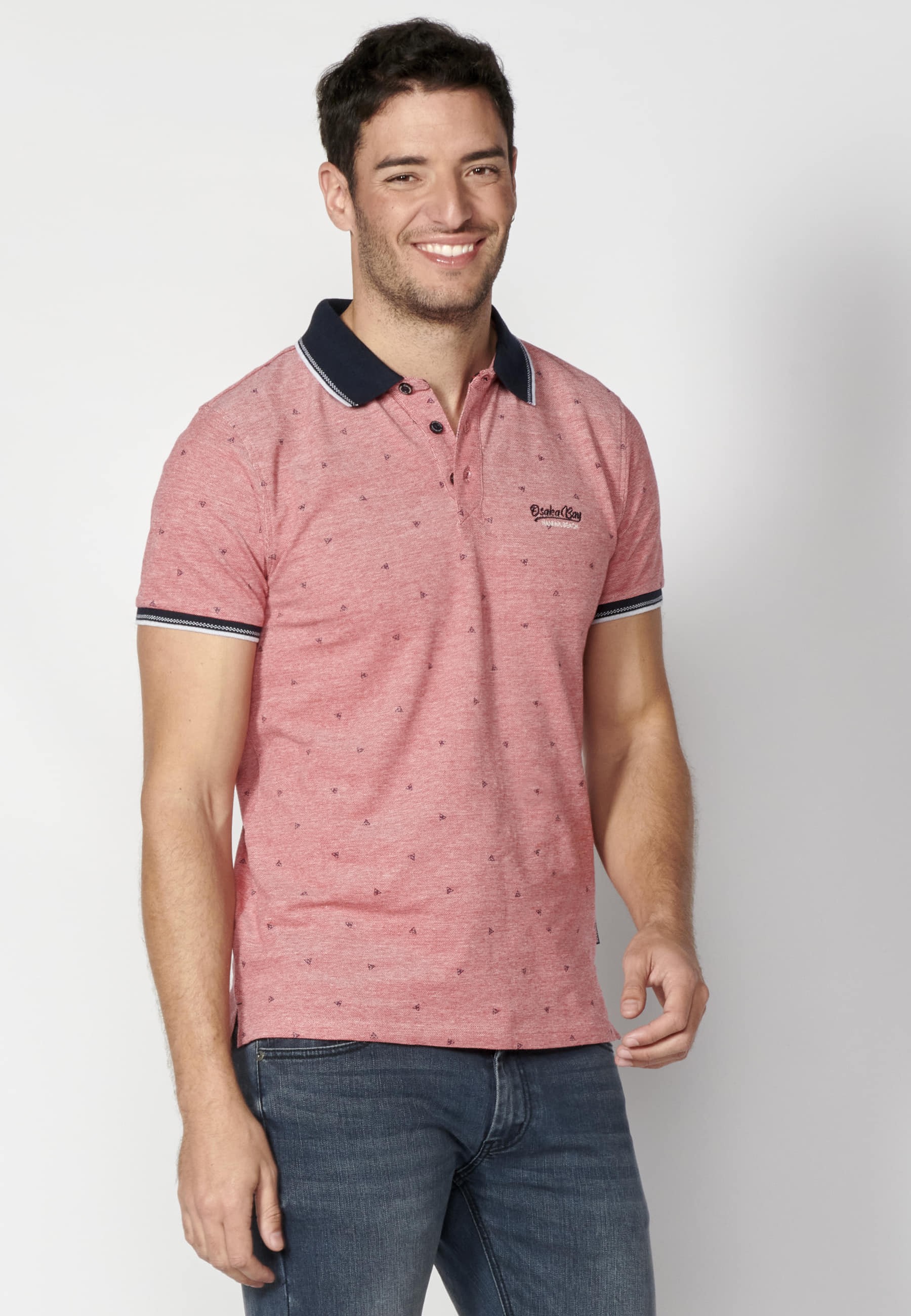 Red Cotton Short Sleeve Polo Shirt for Men