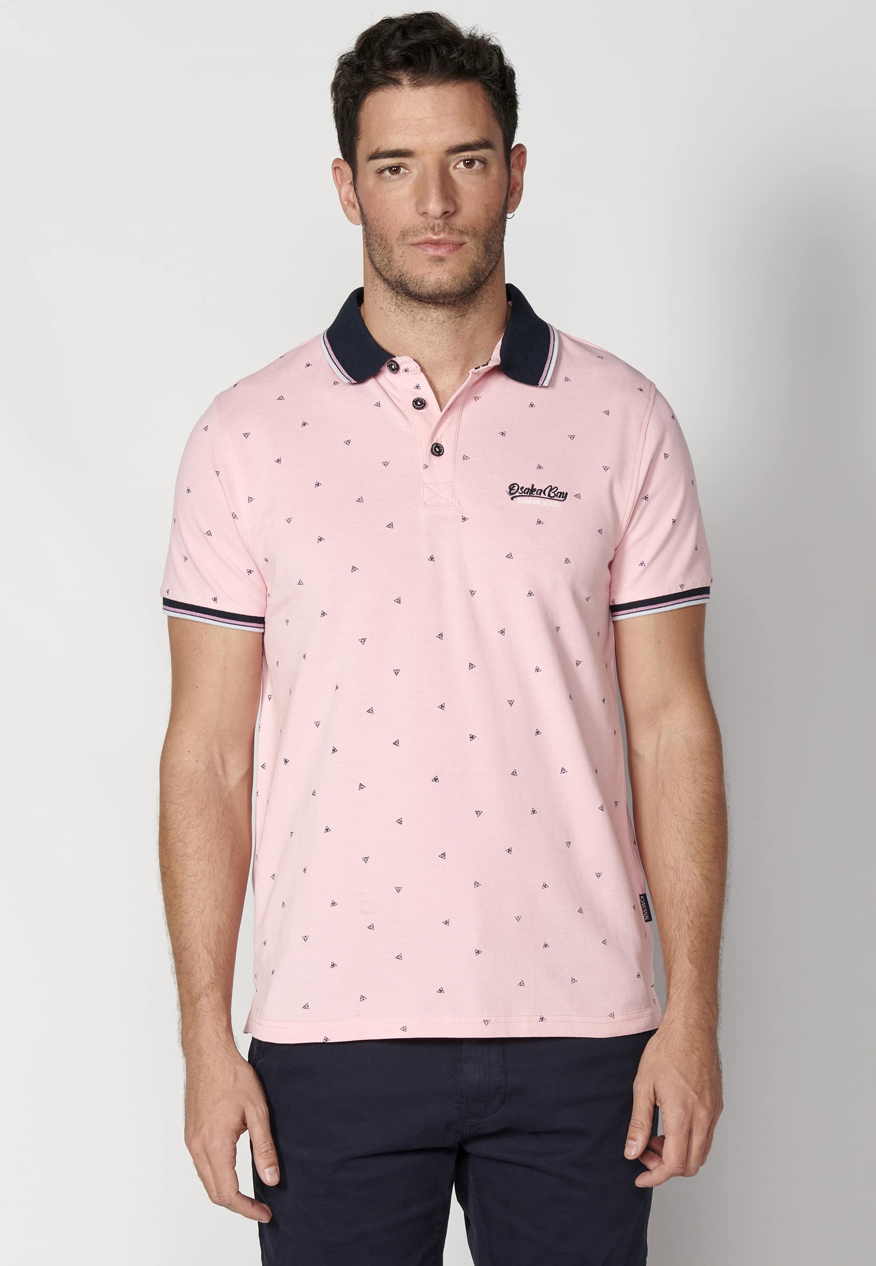 Pink Cotton Short Sleeve Polo Shirt for Men