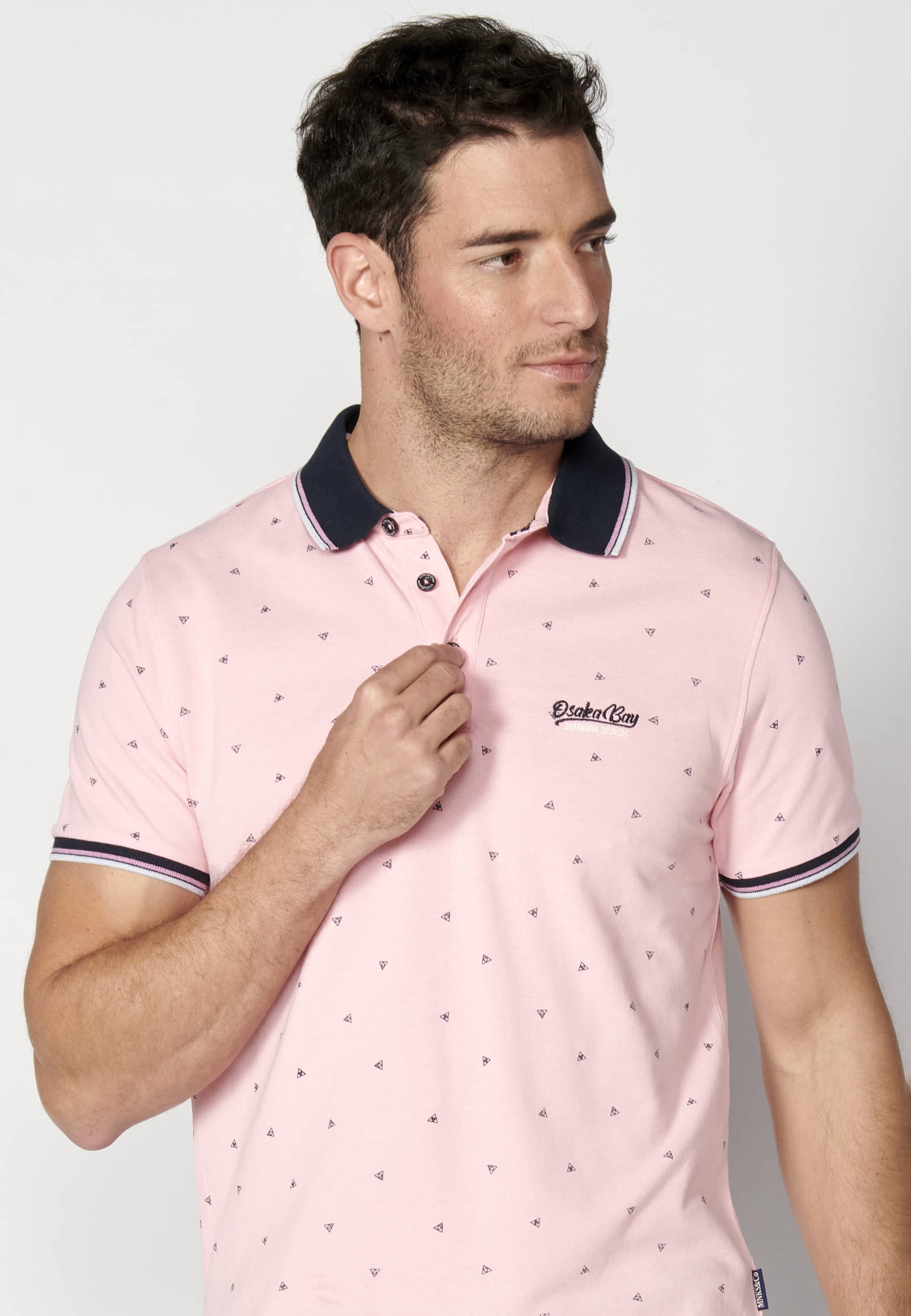 Pink Cotton Short Sleeve Polo Shirt for Men