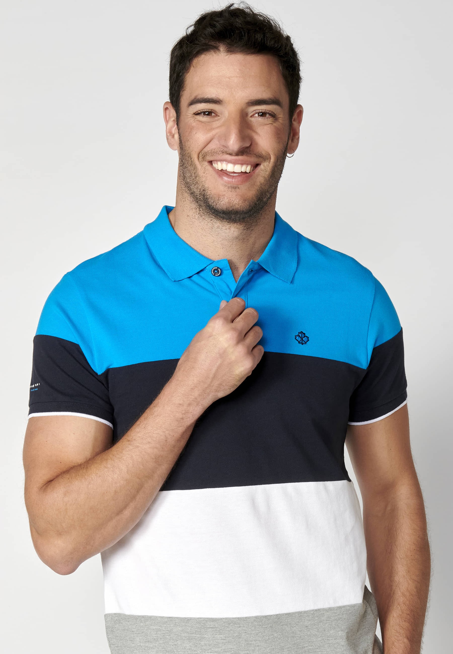 Blue striped cotton short-sleeved polo shirt for Men