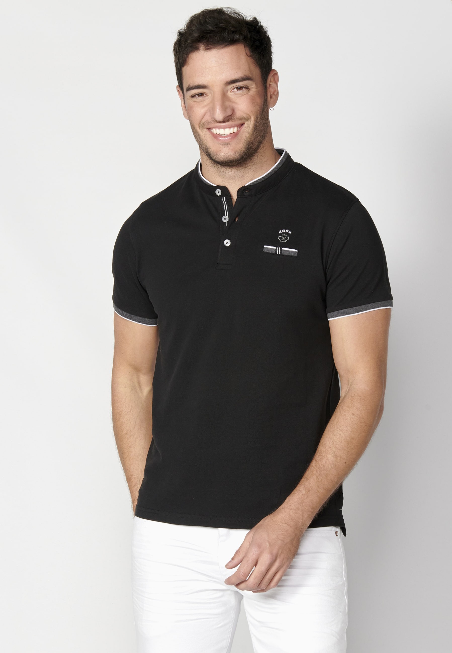 Black Cotton Short Sleeve Polo Shirt for Men