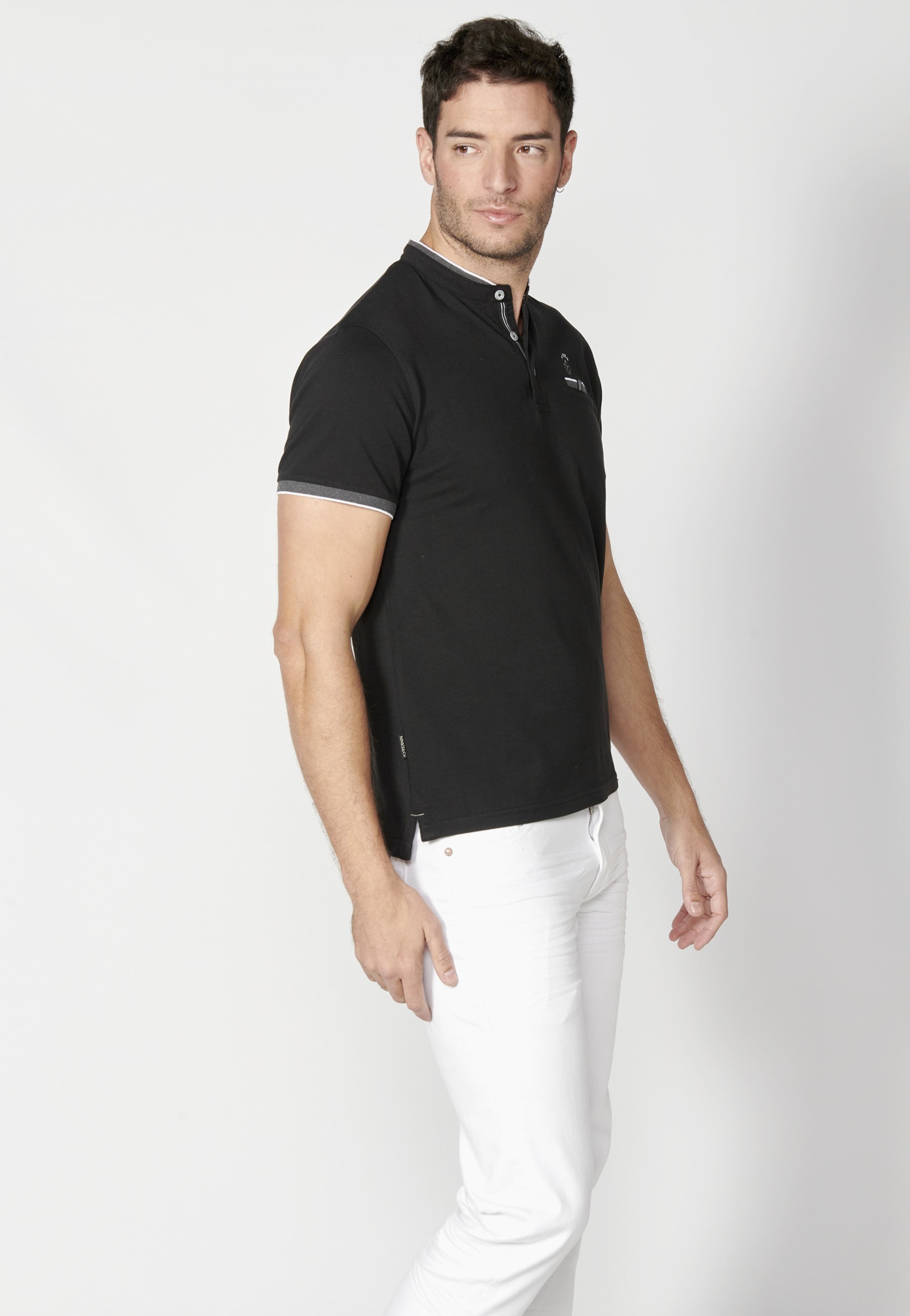 Schwarzes Kurzarm-Poloshirt aus Baumwolle für Herren