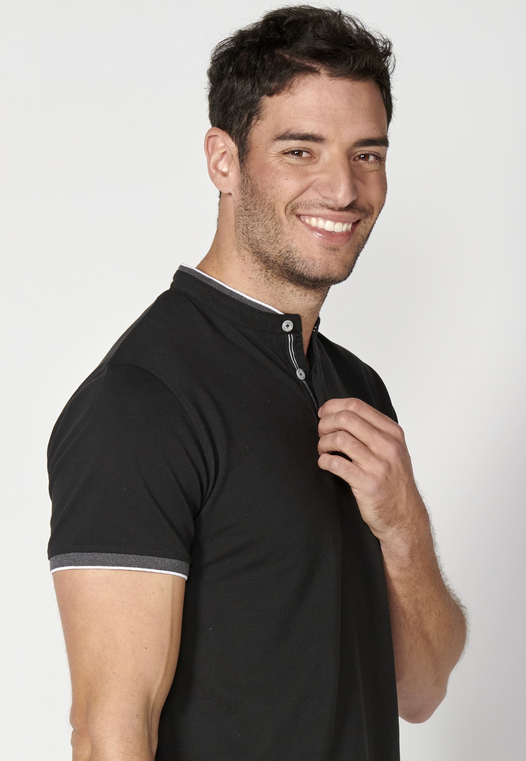 Black Cotton Short Sleeve Polo Shirt for Men