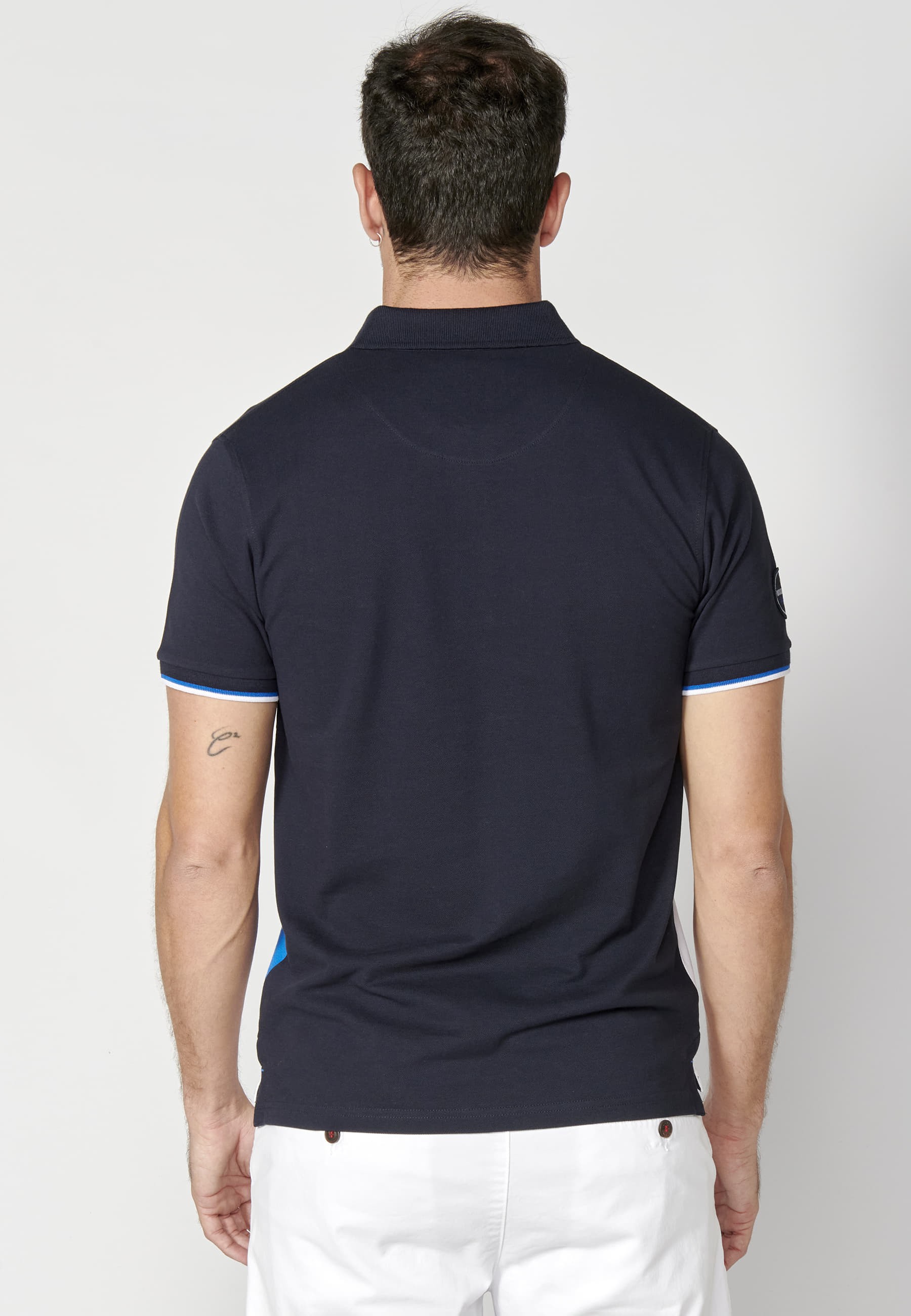 Blau gestreiftes Kurzarm-Poloshirt aus Baumwolle für Herren
