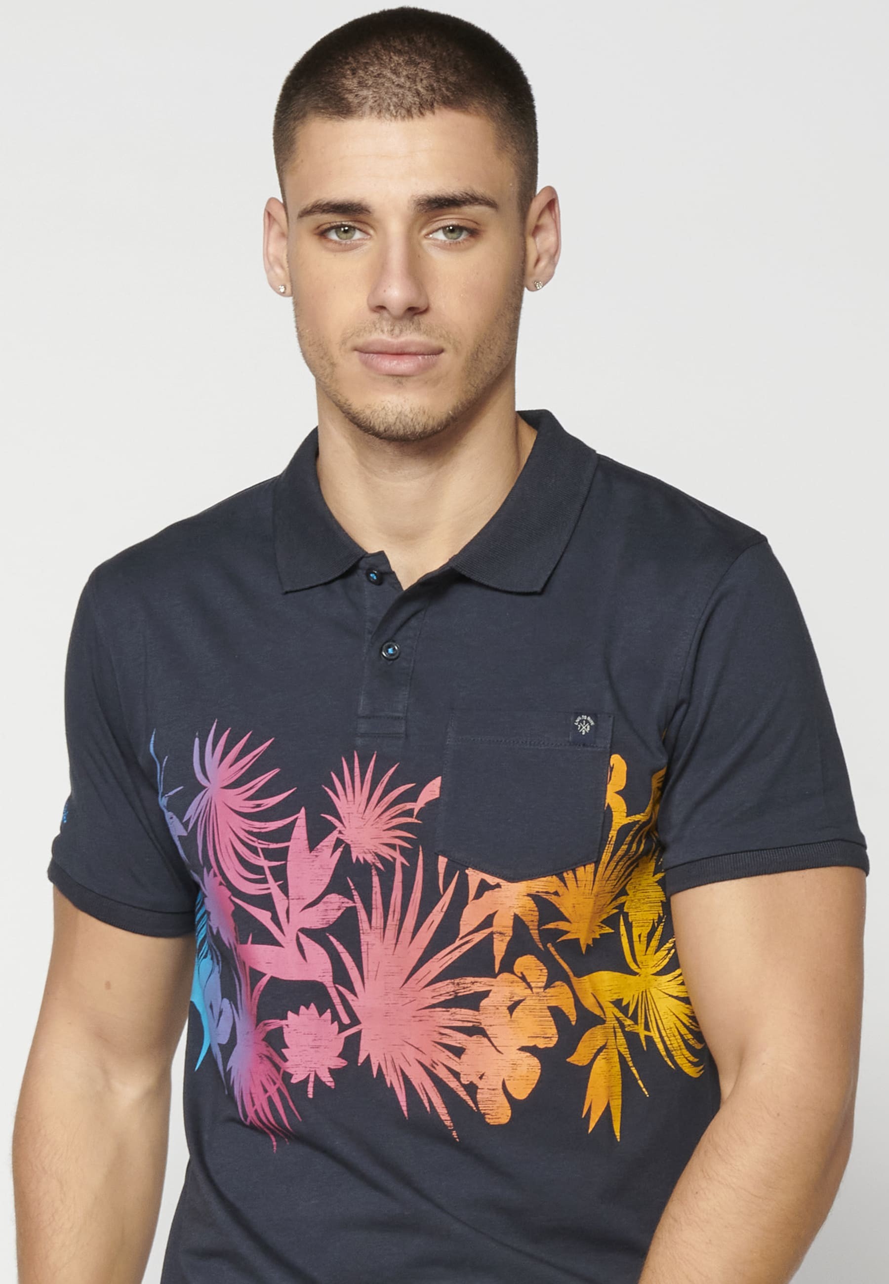 Kurzärmliges Baumwoll-Marine-Poloshirt für Herren