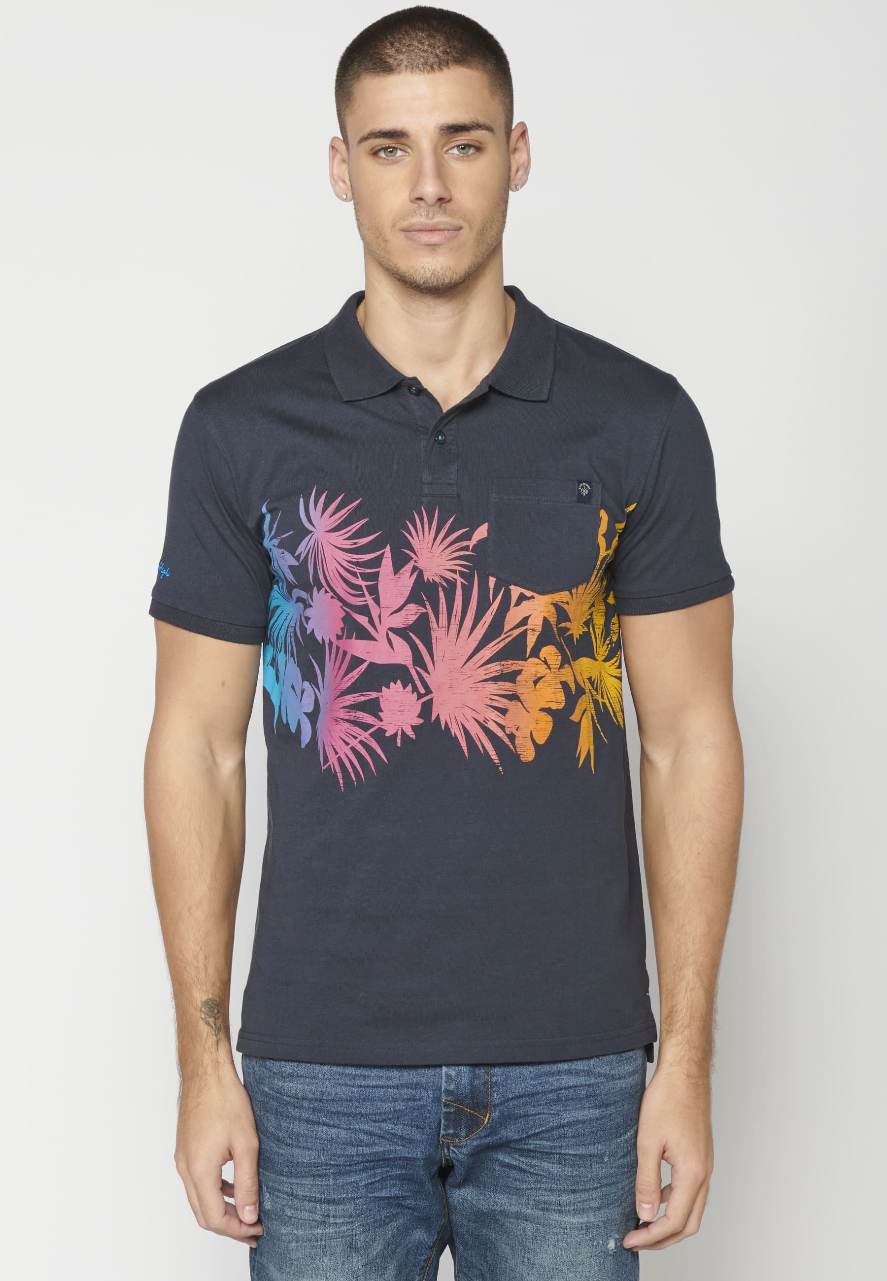 Kurzärmliges Baumwoll-Marine-Poloshirt für Herren