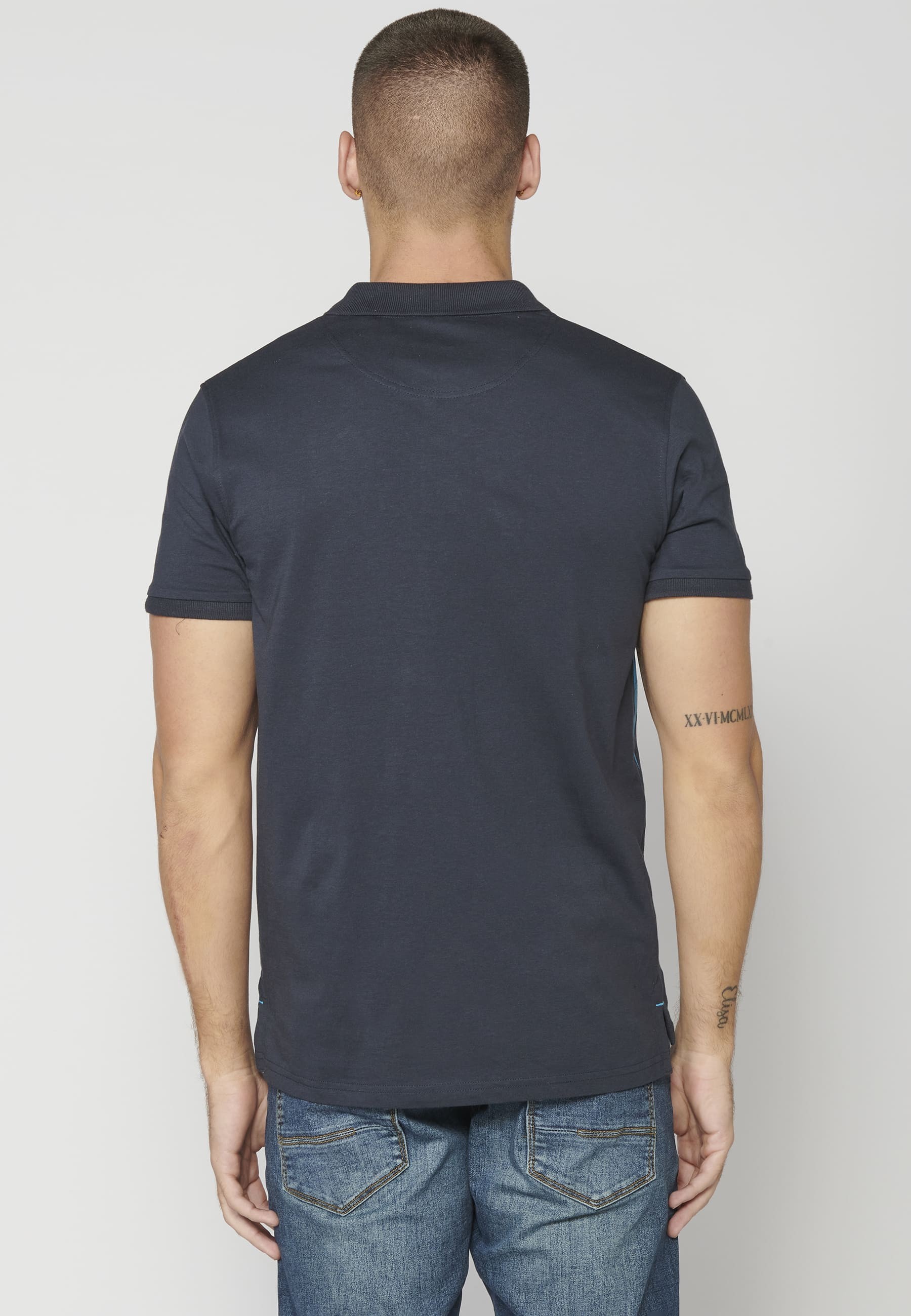 Short-sleeved Cotton Navy Polo Shirt for Men