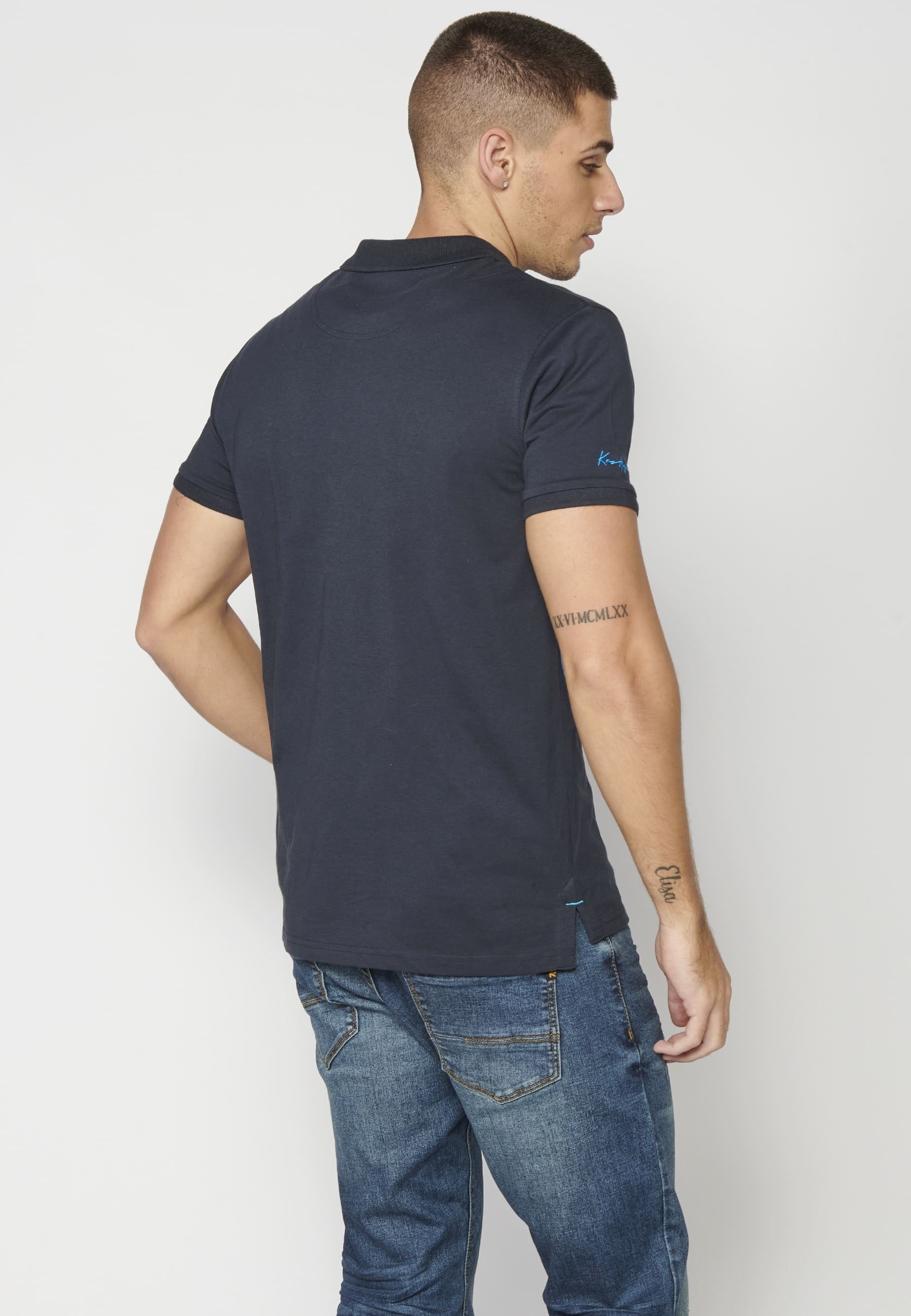 Short-sleeved Cotton Navy Polo Shirt for Men
