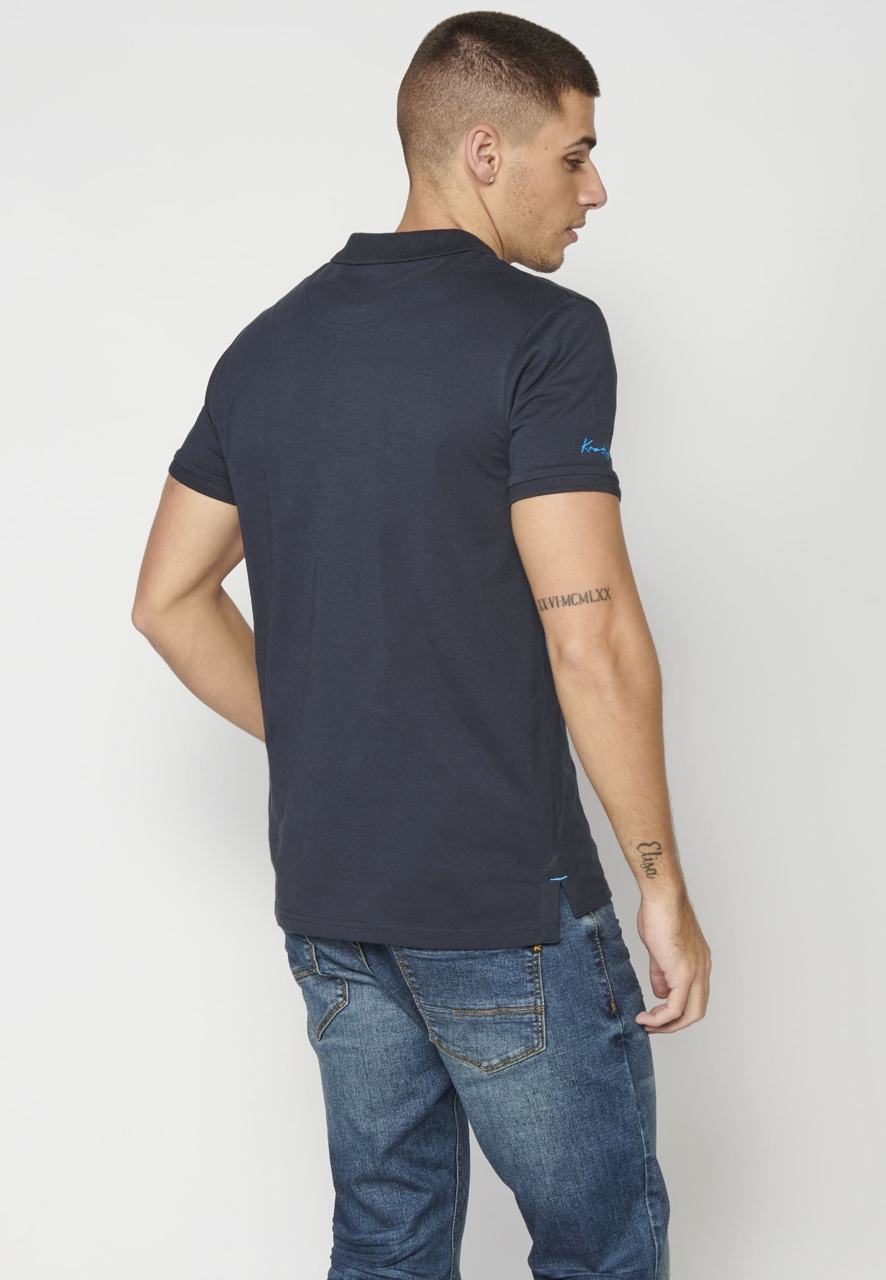 Polo à manches courtes en coton bleu marine pour homme