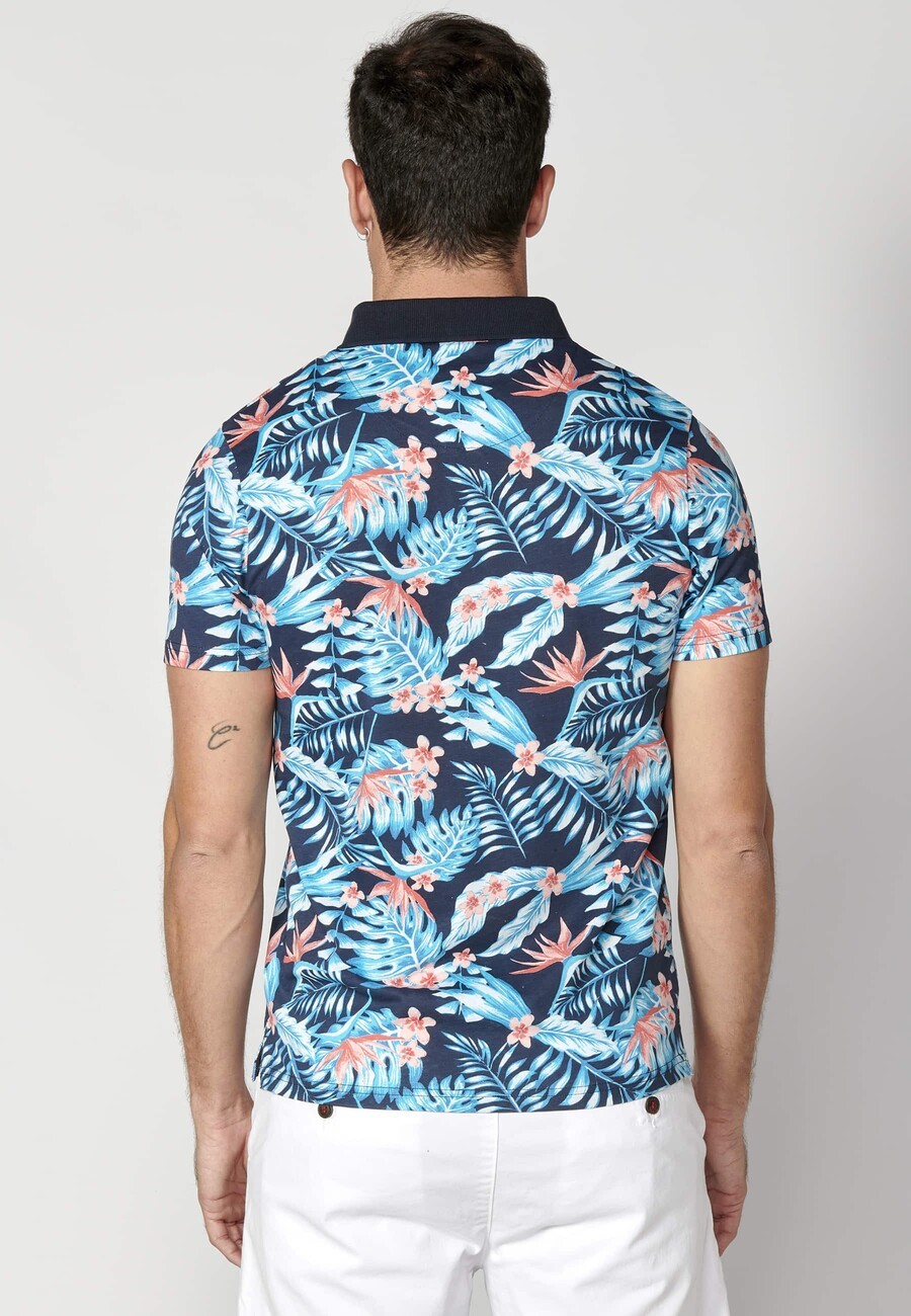Polo manga corta de algodón estampado tropical color navy para hombre | Ropa Casual 7