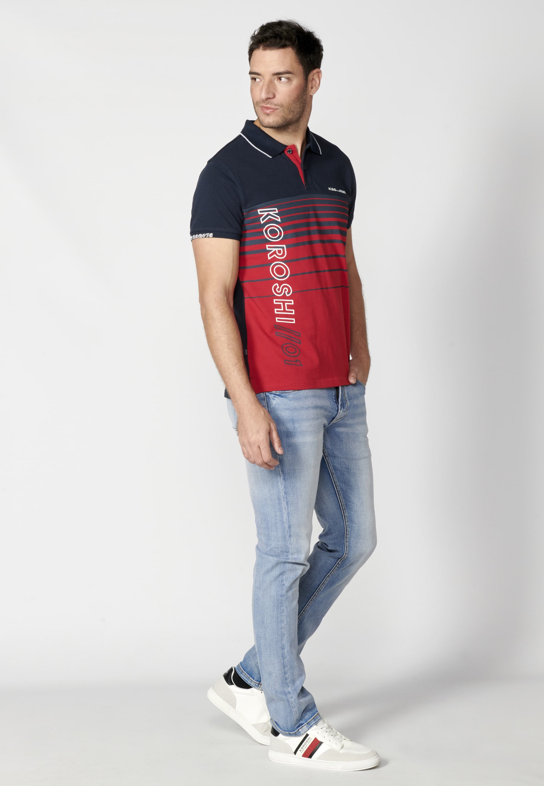 Polo manga corta de algodón a rayas color navy para hombre | Ropa Casual