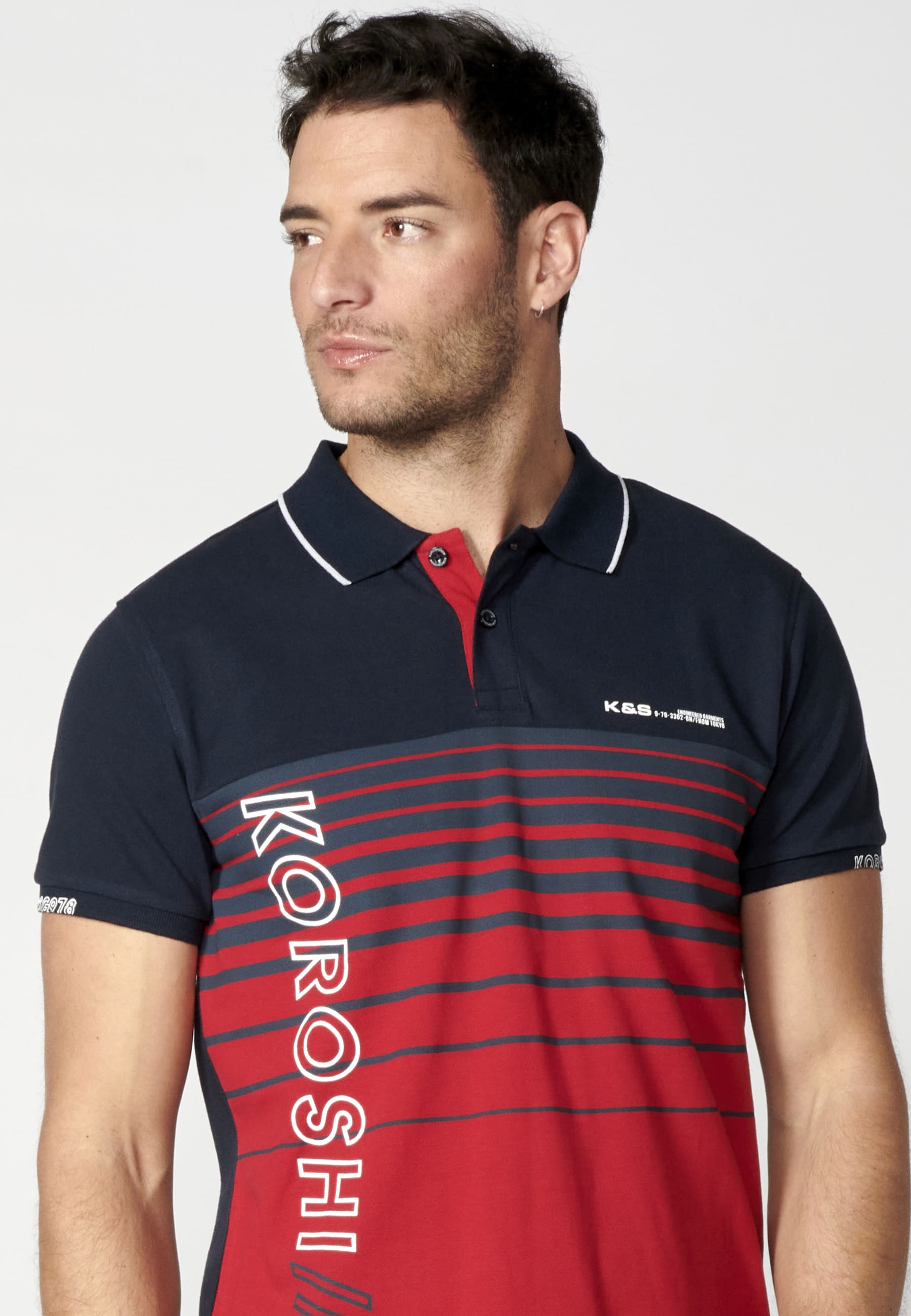 Polo manga corta de algodón a rayas color navy para hombre | Ropa Casual