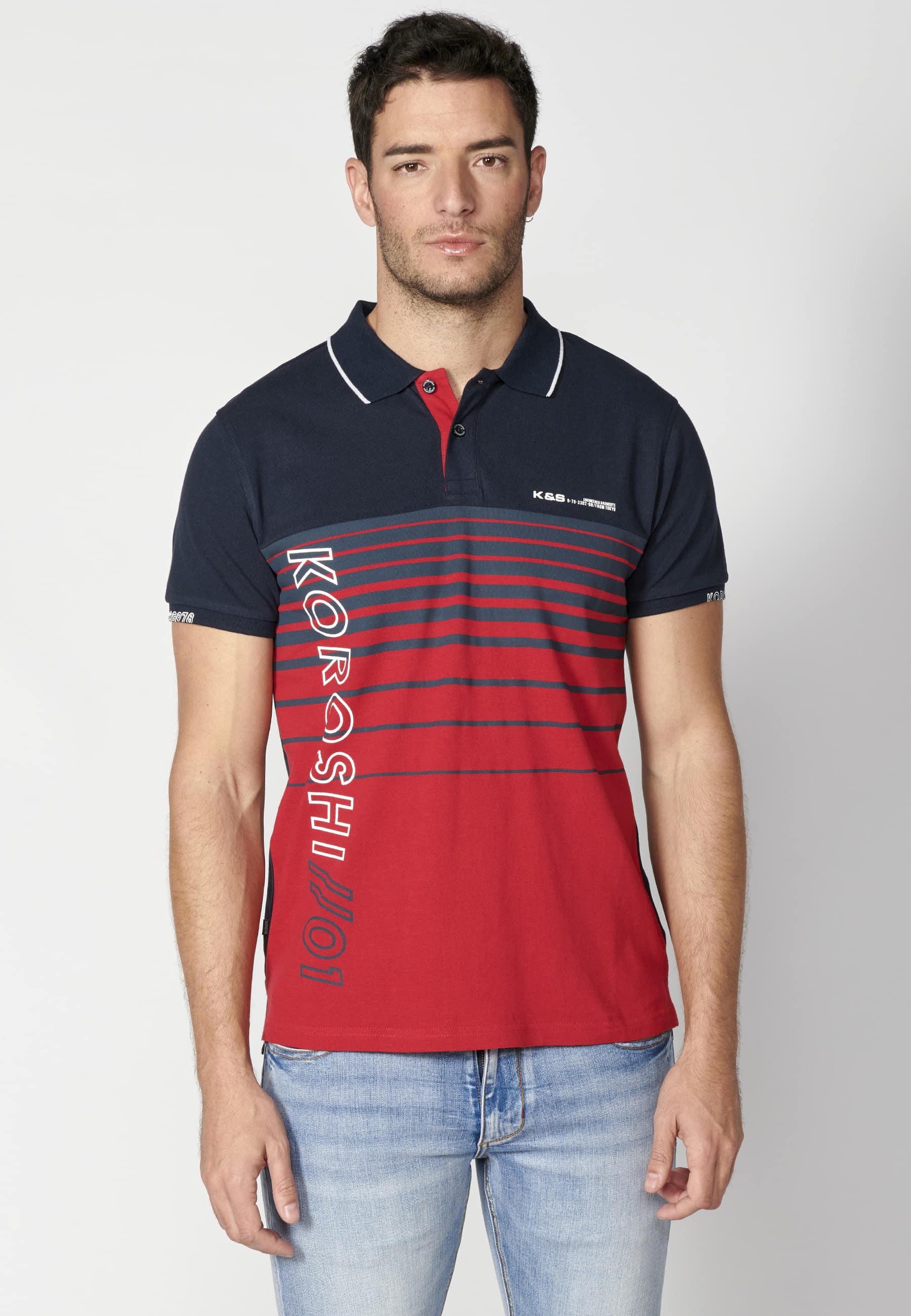 Polo manga corta de algodón a rayas color navy para hombre | Ropa Casual