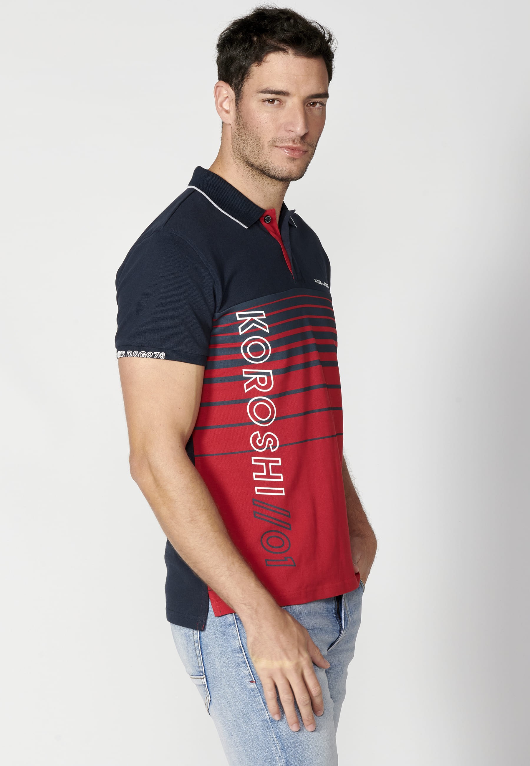 Polo manga corta de algodón a rayas color navy para hombre | Ropa Casual