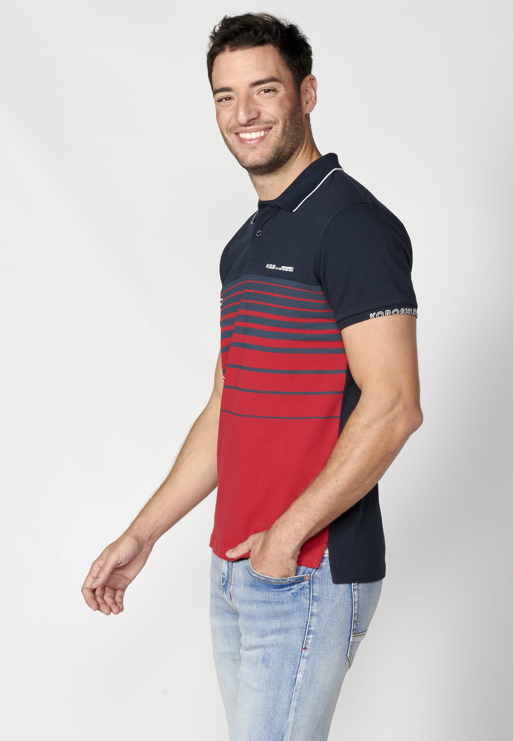 Polo manga corta de algodón a rayas color navy para hombre | Ropa Casual