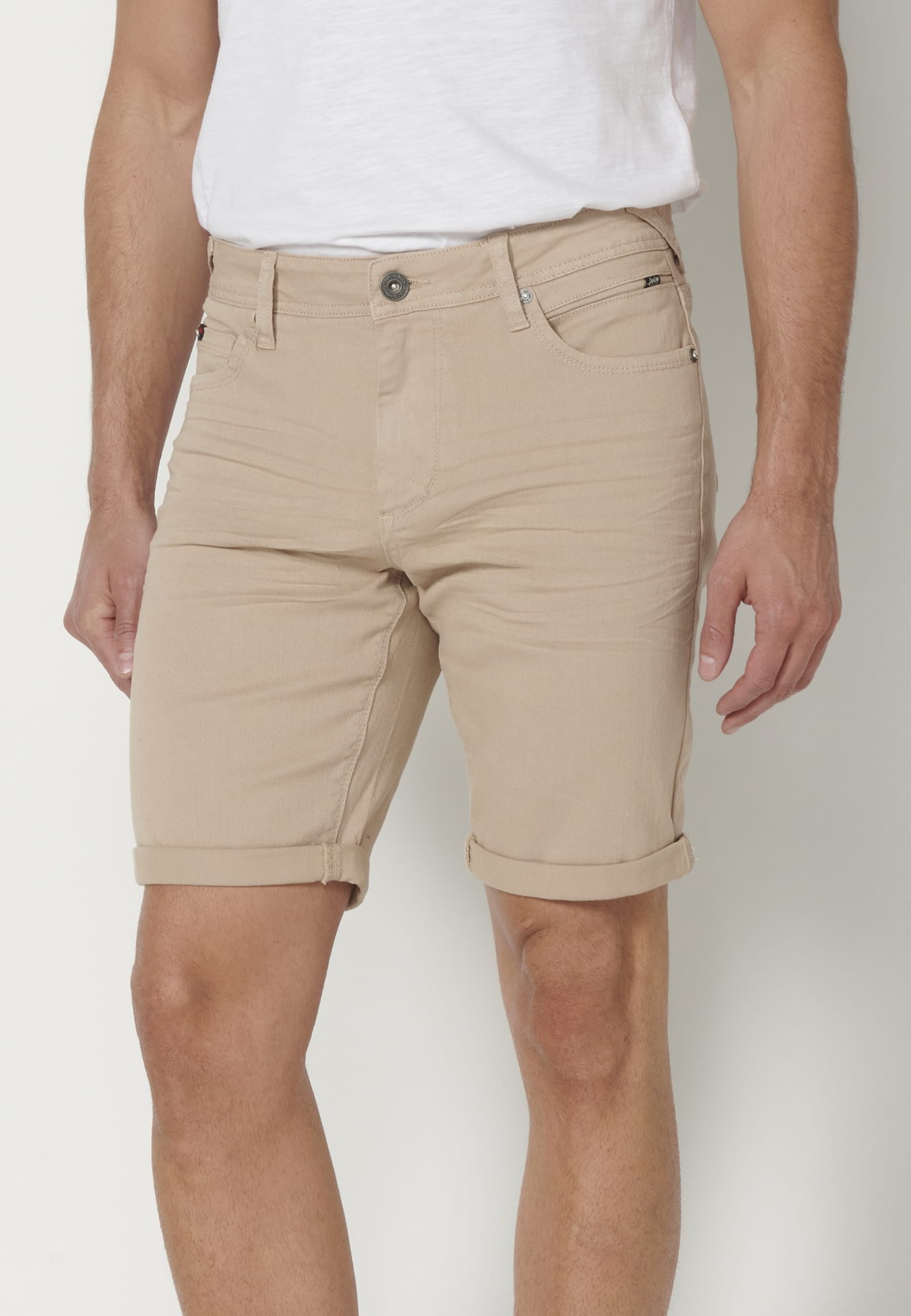 Pantalón corto Bermuda Vaquera Stretch Regular color Beige para Hombre
