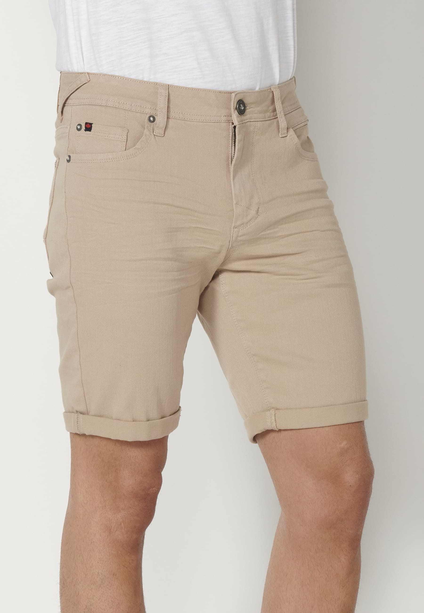 Men's Beige Stretch Regular Bermuda Denim Shorts