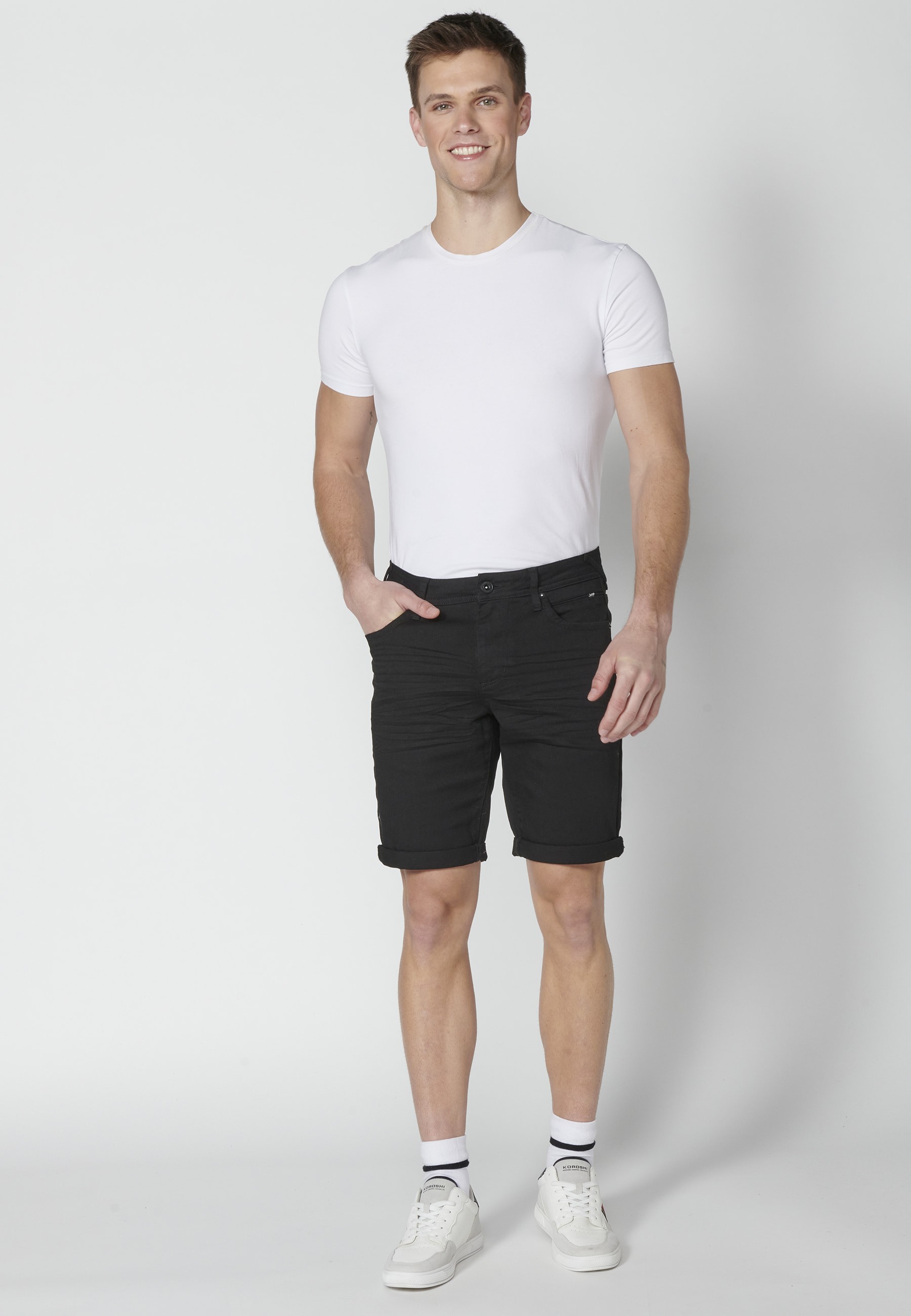Shorts Bermuda Denim Stretch Regular Farbe Schwarz für Herren