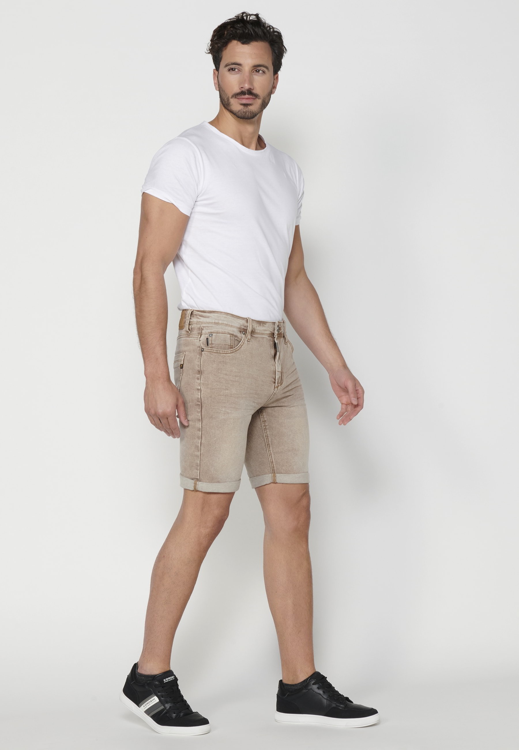 Men's Tan Stretch Regular Denim Bermuda shorts