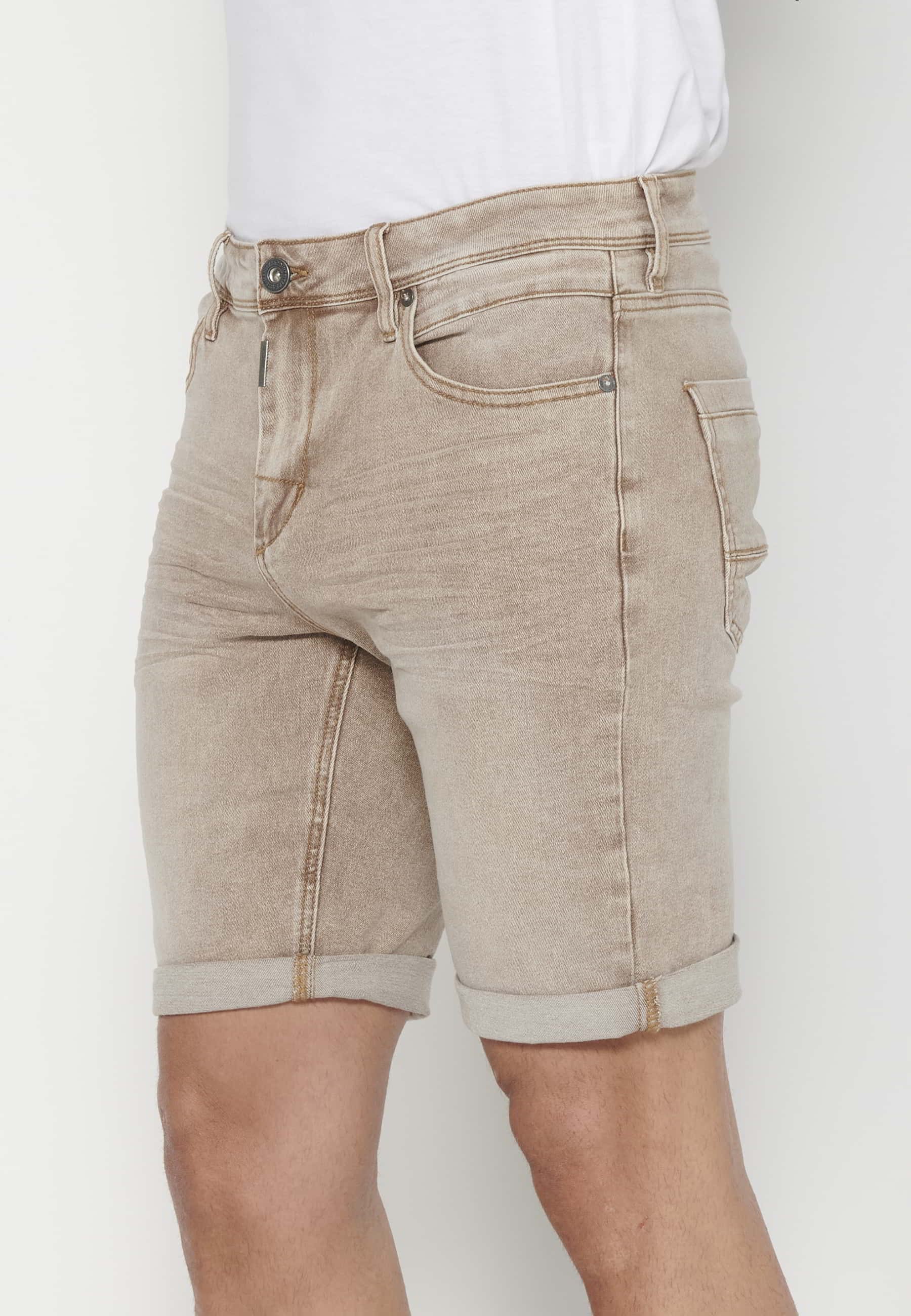 Men's Tan Stretch Regular Denim Bermuda shorts