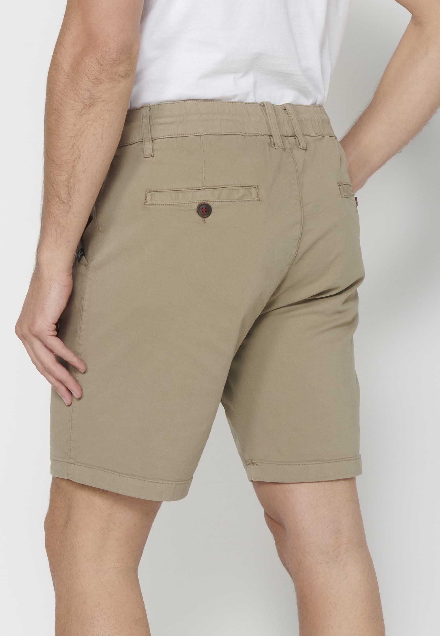 Men's Beige Stretch Regular Bermuda Denim Shorts
